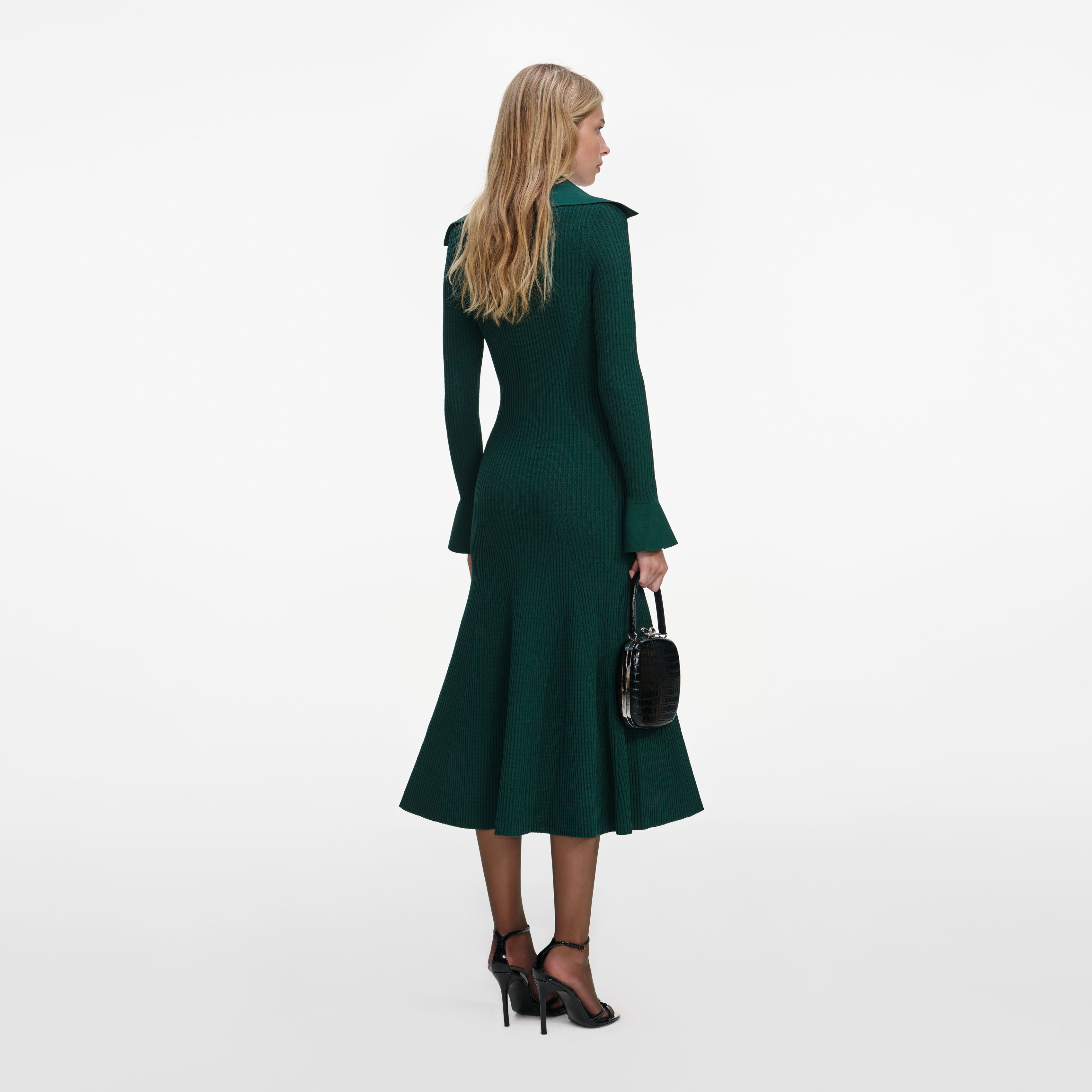 Green Keyhole Knit Midi Dress – self-portrait