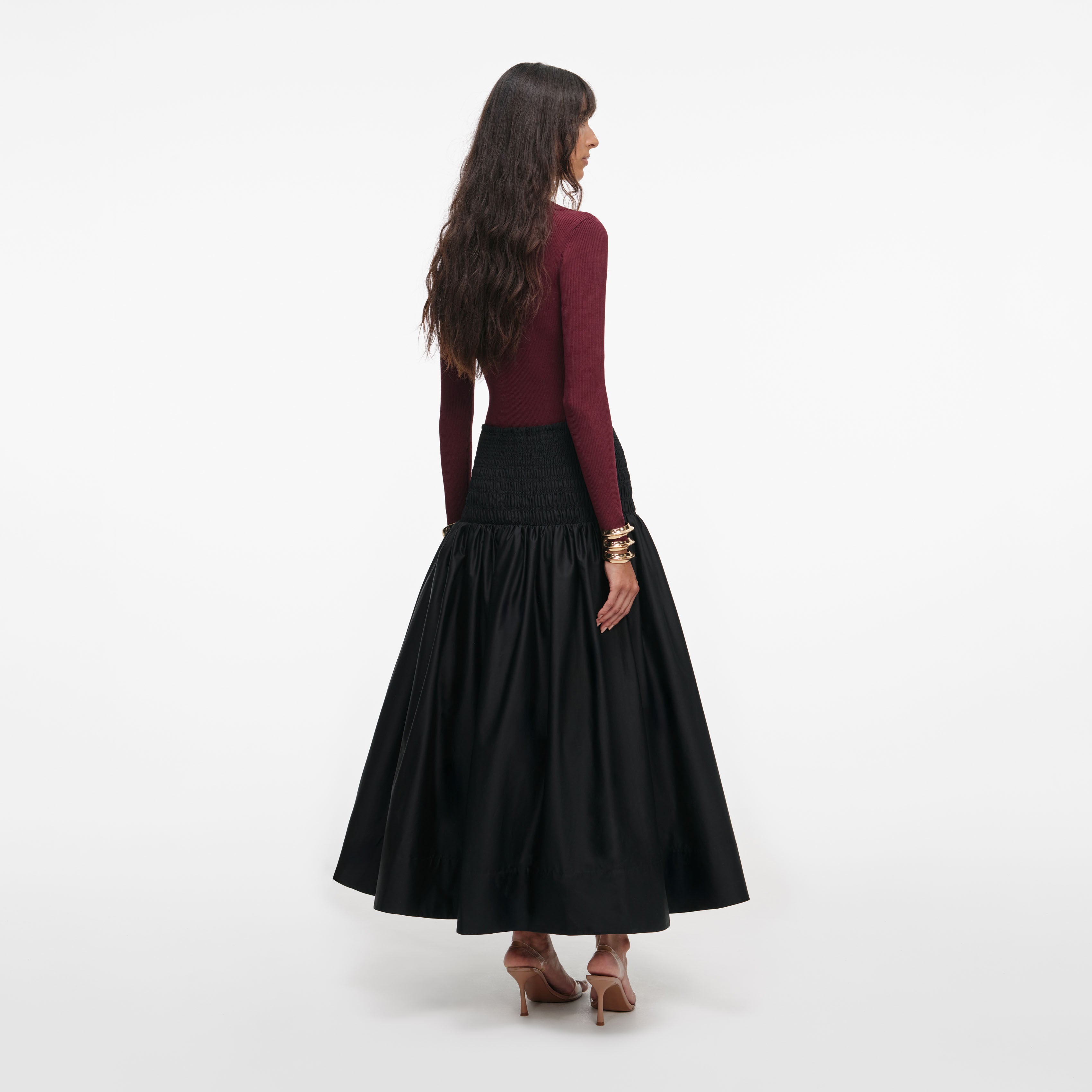 Black Pleated Twill Midi Skirt – self-portrait