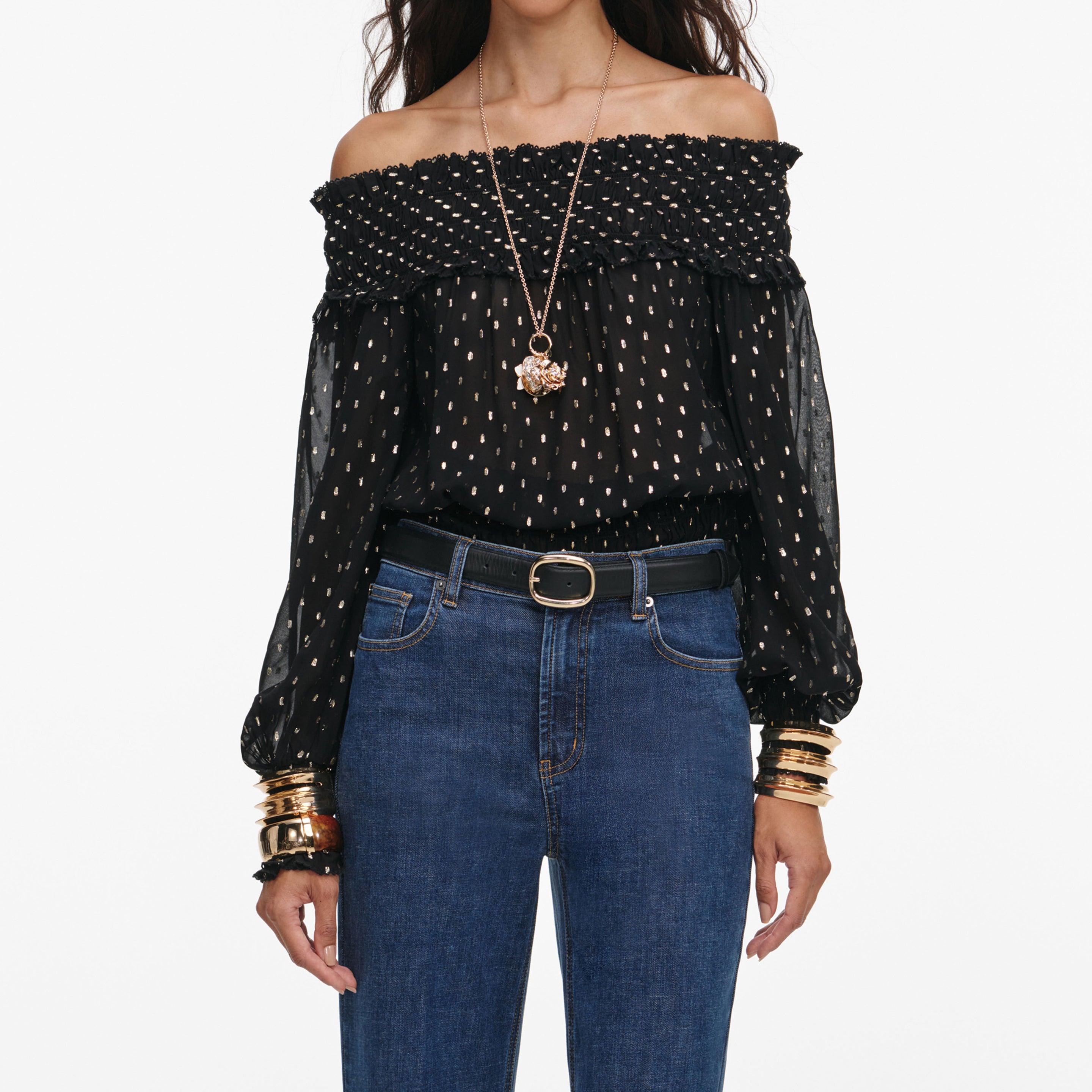 'Black And Gold Chiffon' top Tops