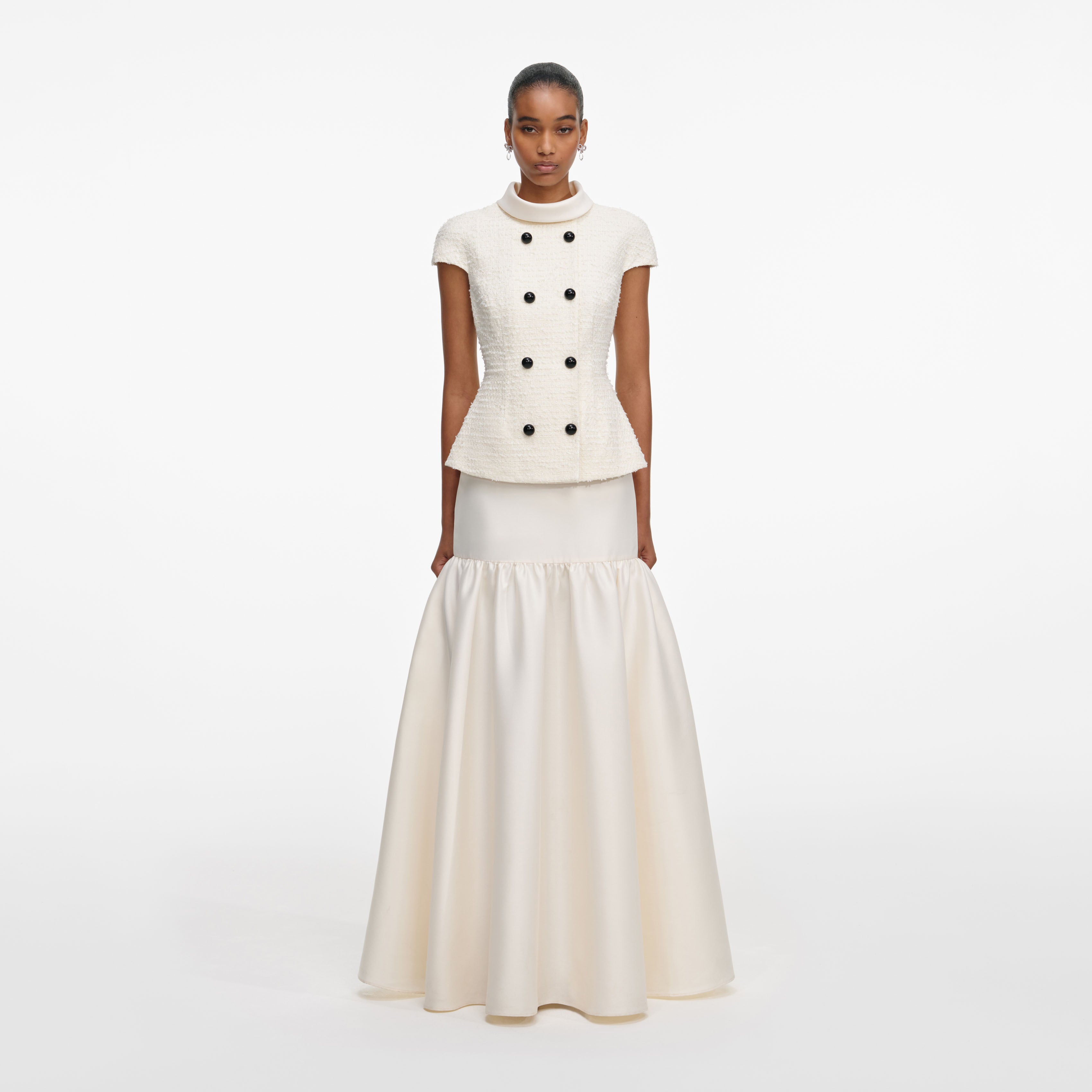 Cream Boucle Taffeta Maxi Dress