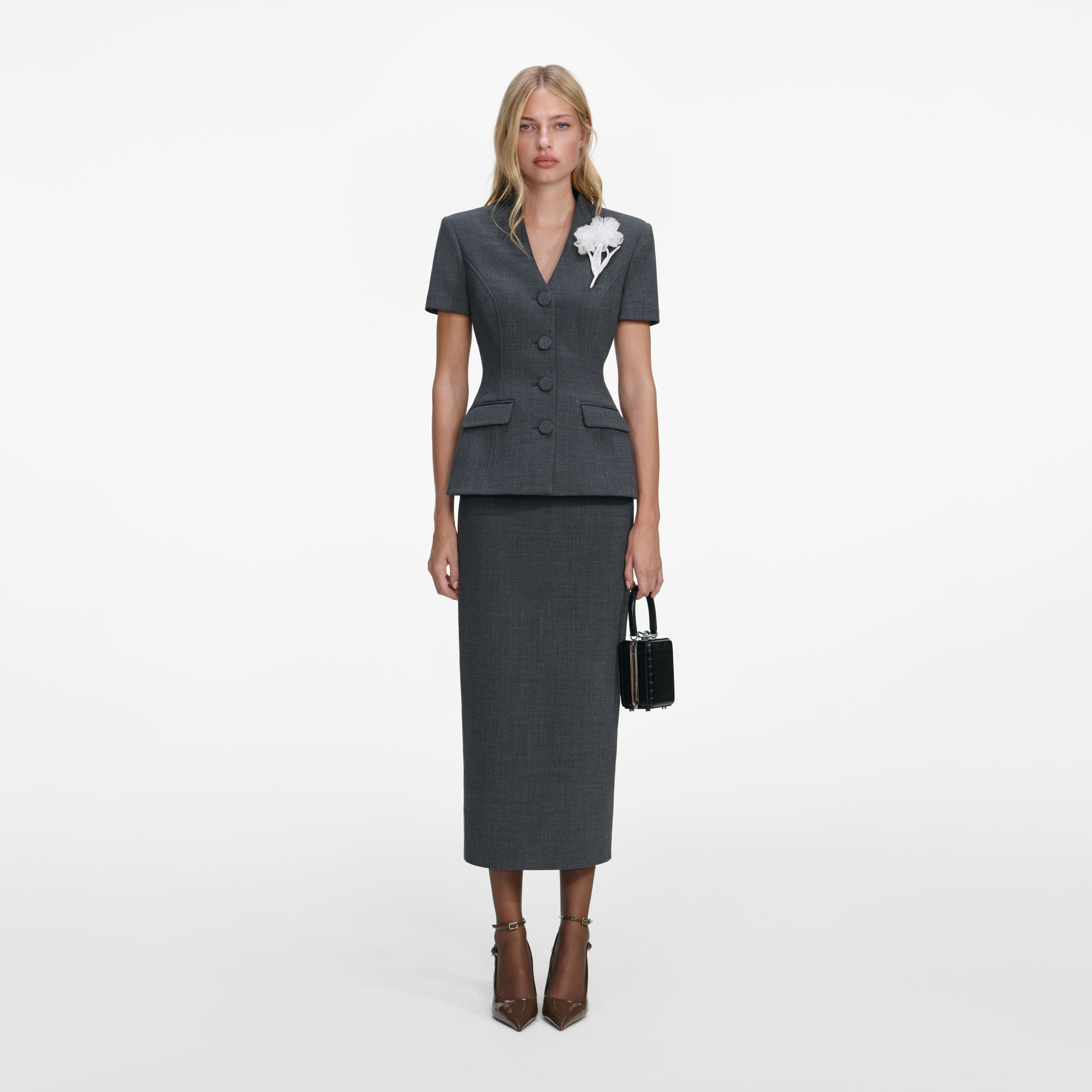 Grey Wool Tailored Midi Dress – self-portrait