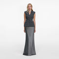 Grey Tailored Satin Maxi Dress