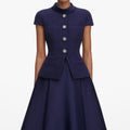 Navy Boucle Taffeta Midi Dress