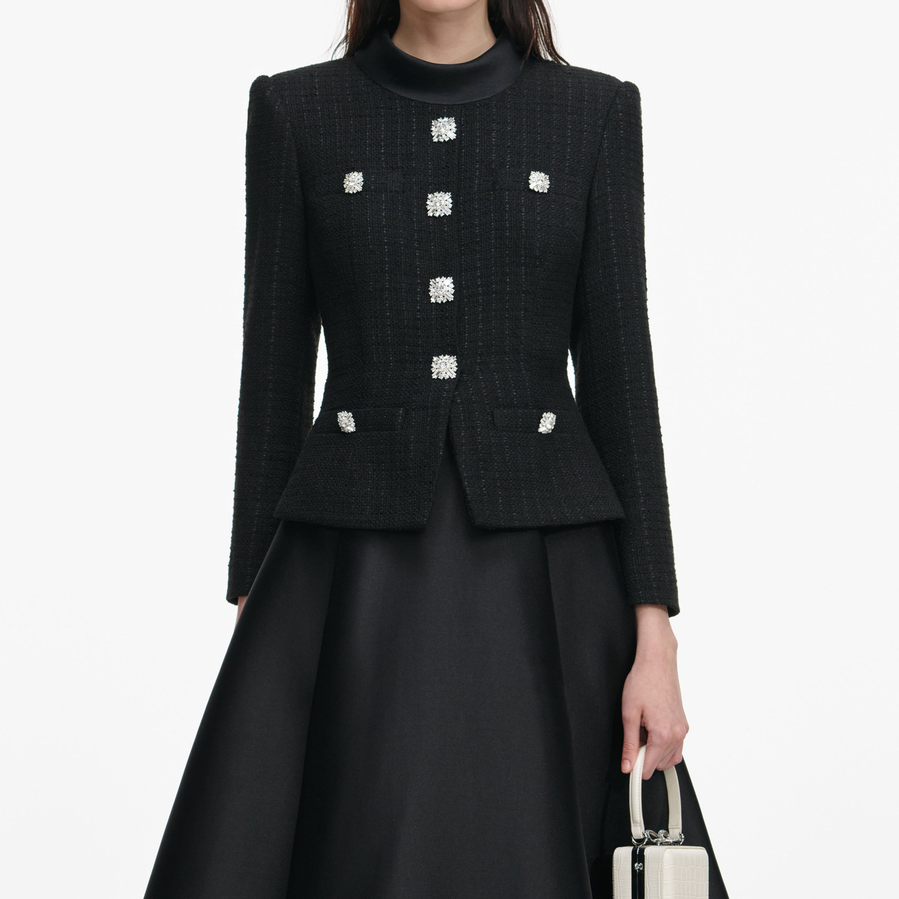 Black Boucle Taffeta Midi Dress – self-portrait