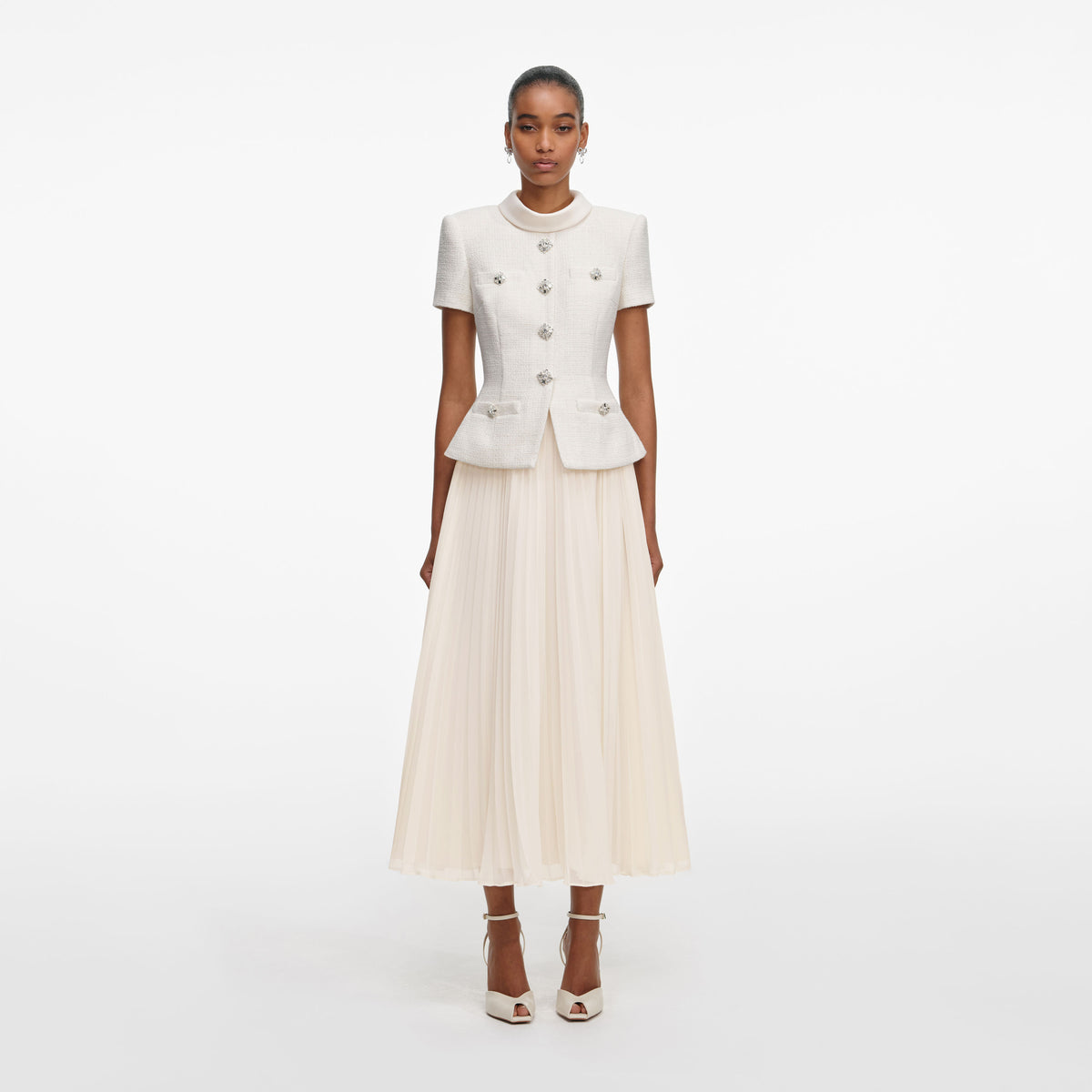 self portrait cream off shoulder boucle midi dress Collared – self-portrait This double style_datenight Material:100% Poly Mini dress Ladies - Cream Linen-Blend