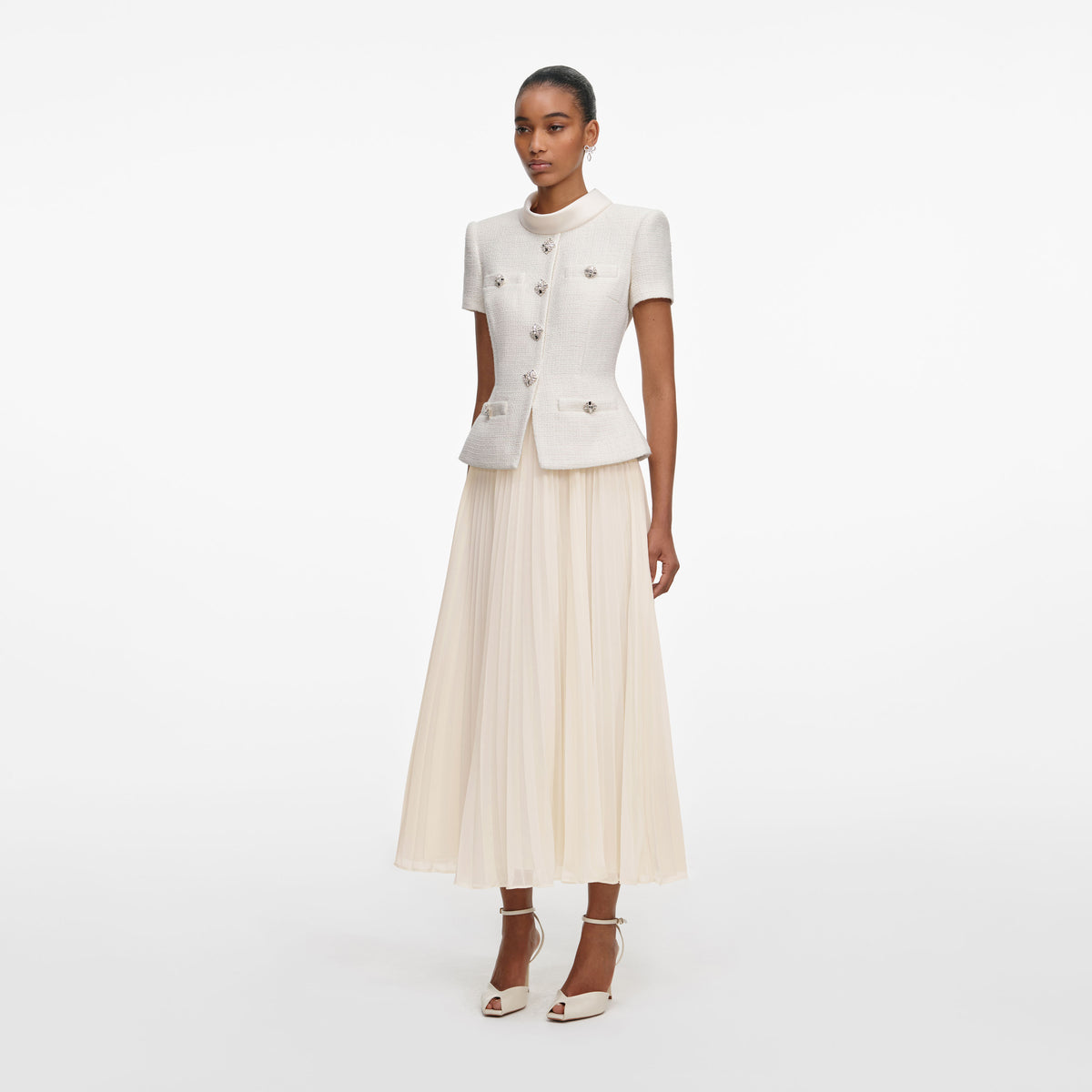 Cream Boucle Collared Midi Dress self-portrait Cream Boucle Collared Midi Dress self-portrait