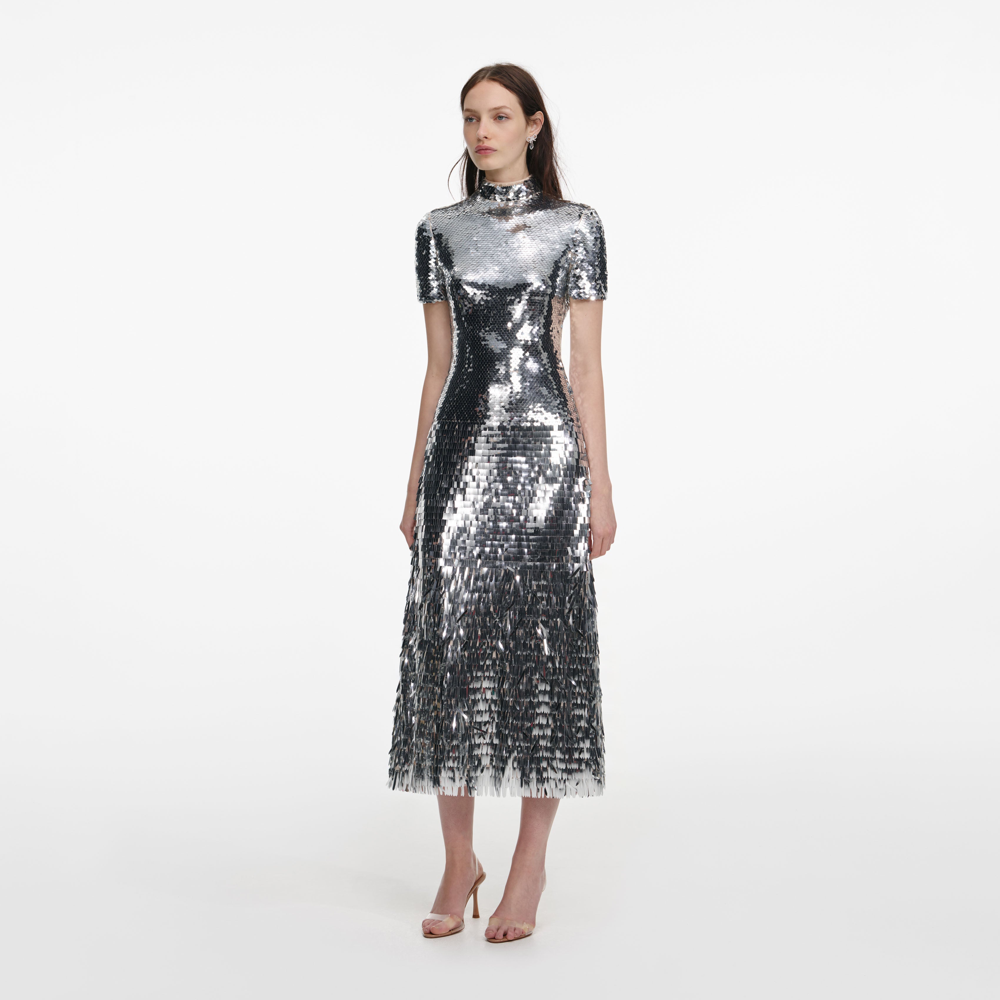 Silver Gradient Sequin Midi Dress