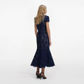 Navy Guipure Lace Midi Dress