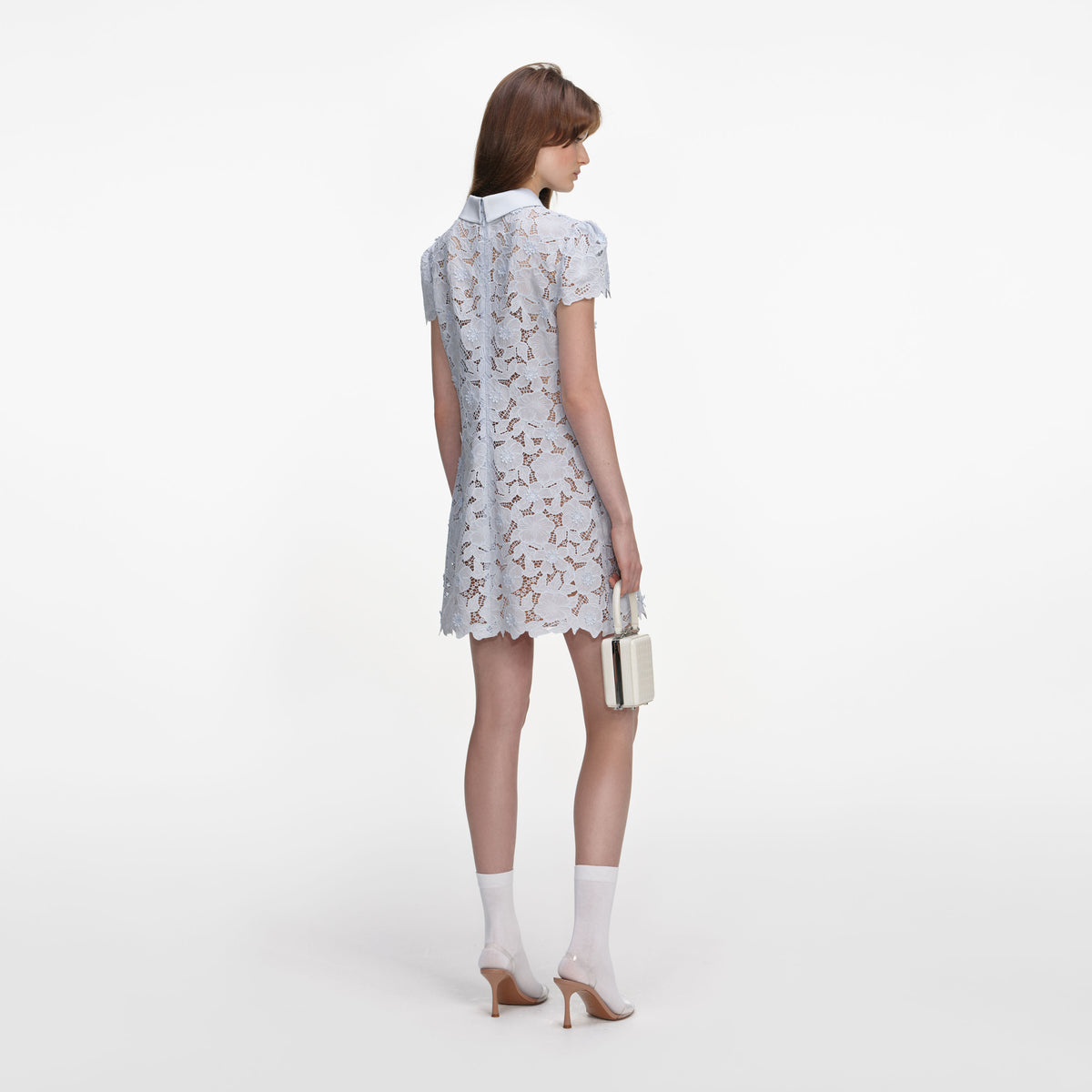self portrait wave guipure mini dress Blue Guipure Lace Mini Dress – self-portrait