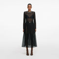 Black Organza Lace Midi Skirt