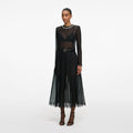 Black Organza Lace Midi Skirt