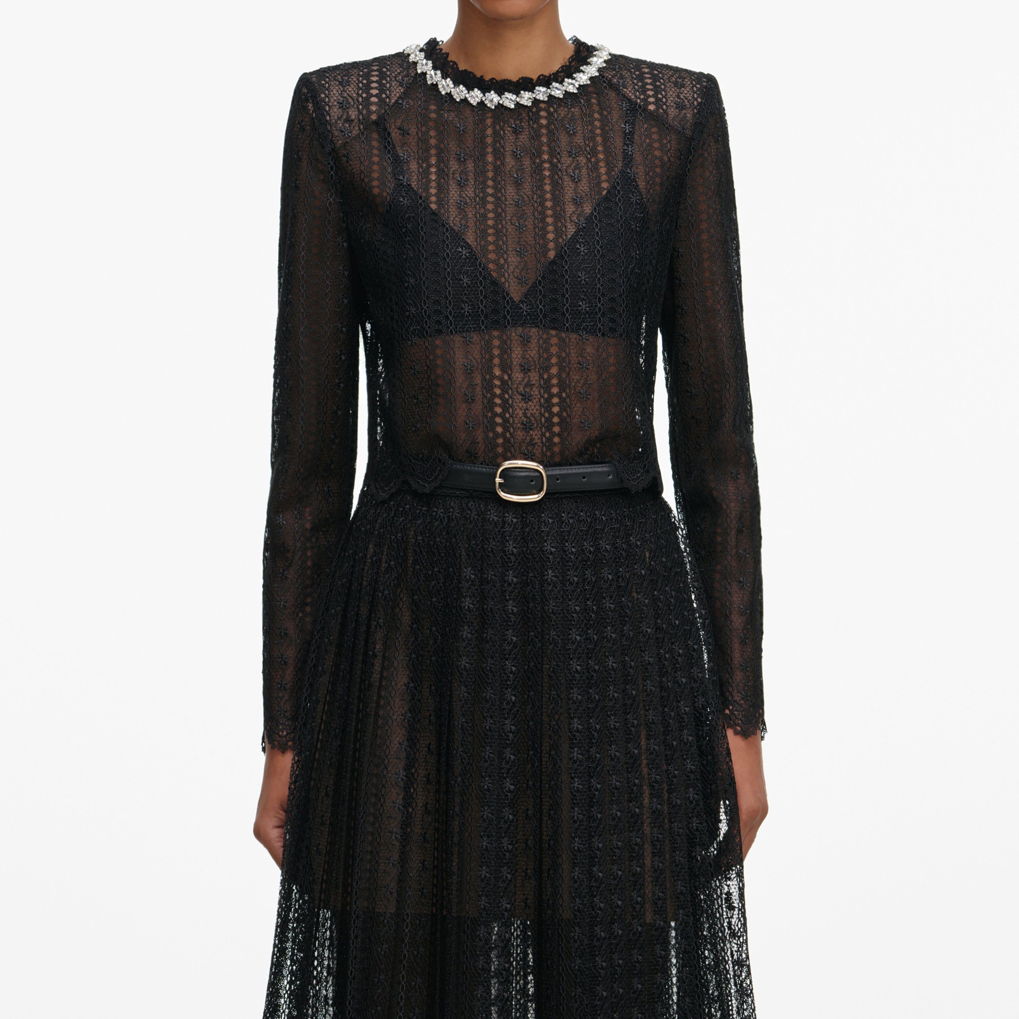 Black Organza Lace Midi Skirt