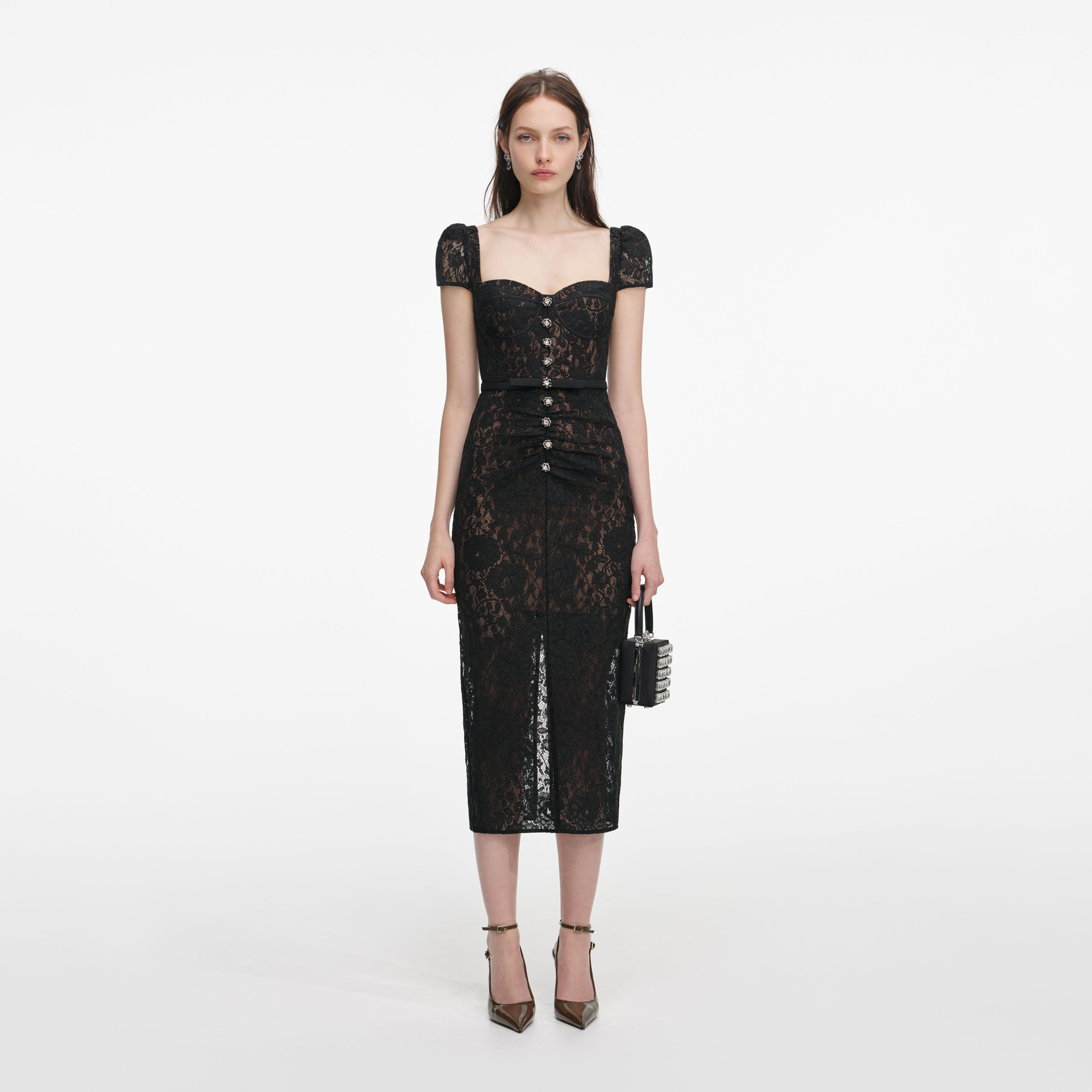 Navy Lace Georgette Maxi Dress – self-portrait