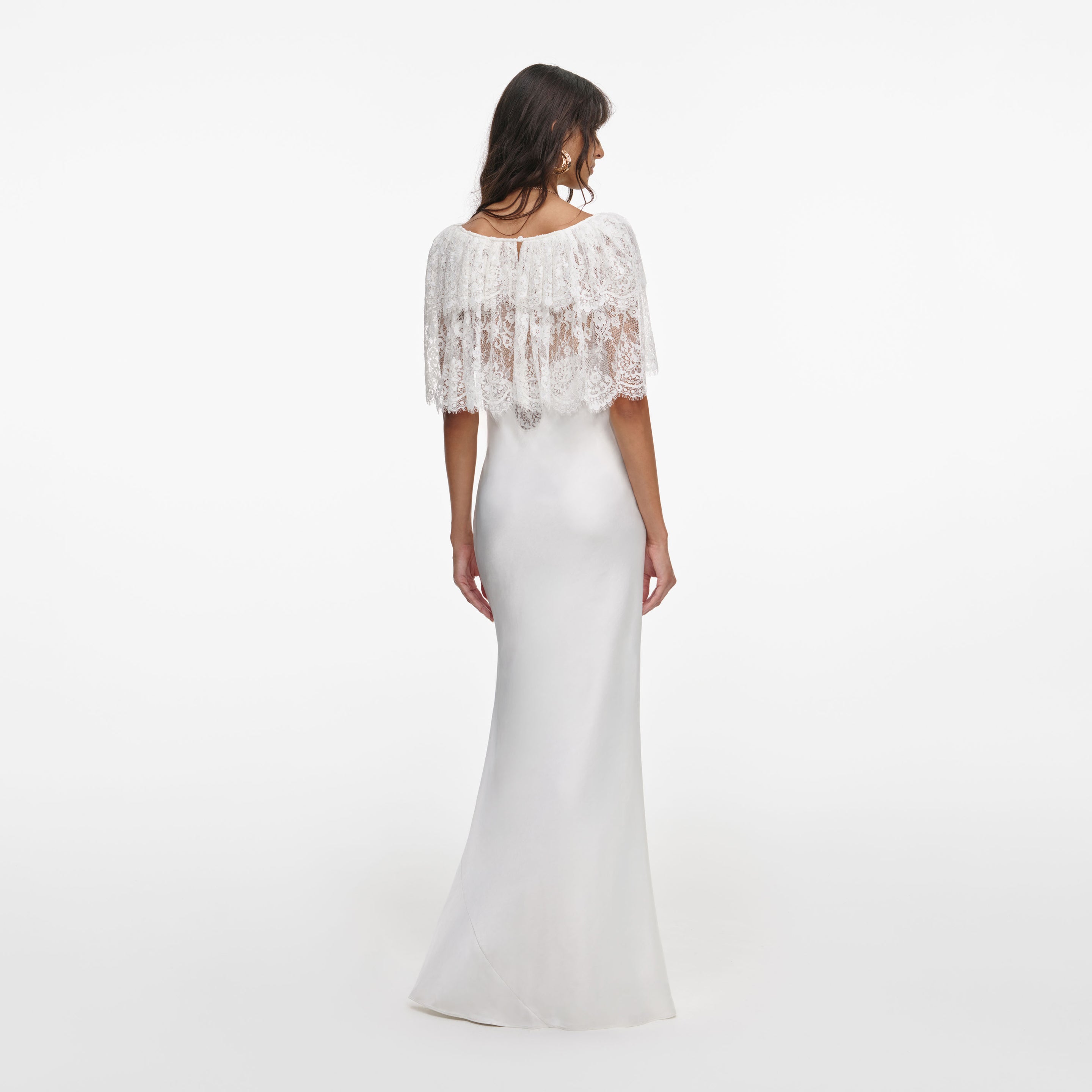White Fine Lace Satin Maxi Dress – self-portrait
