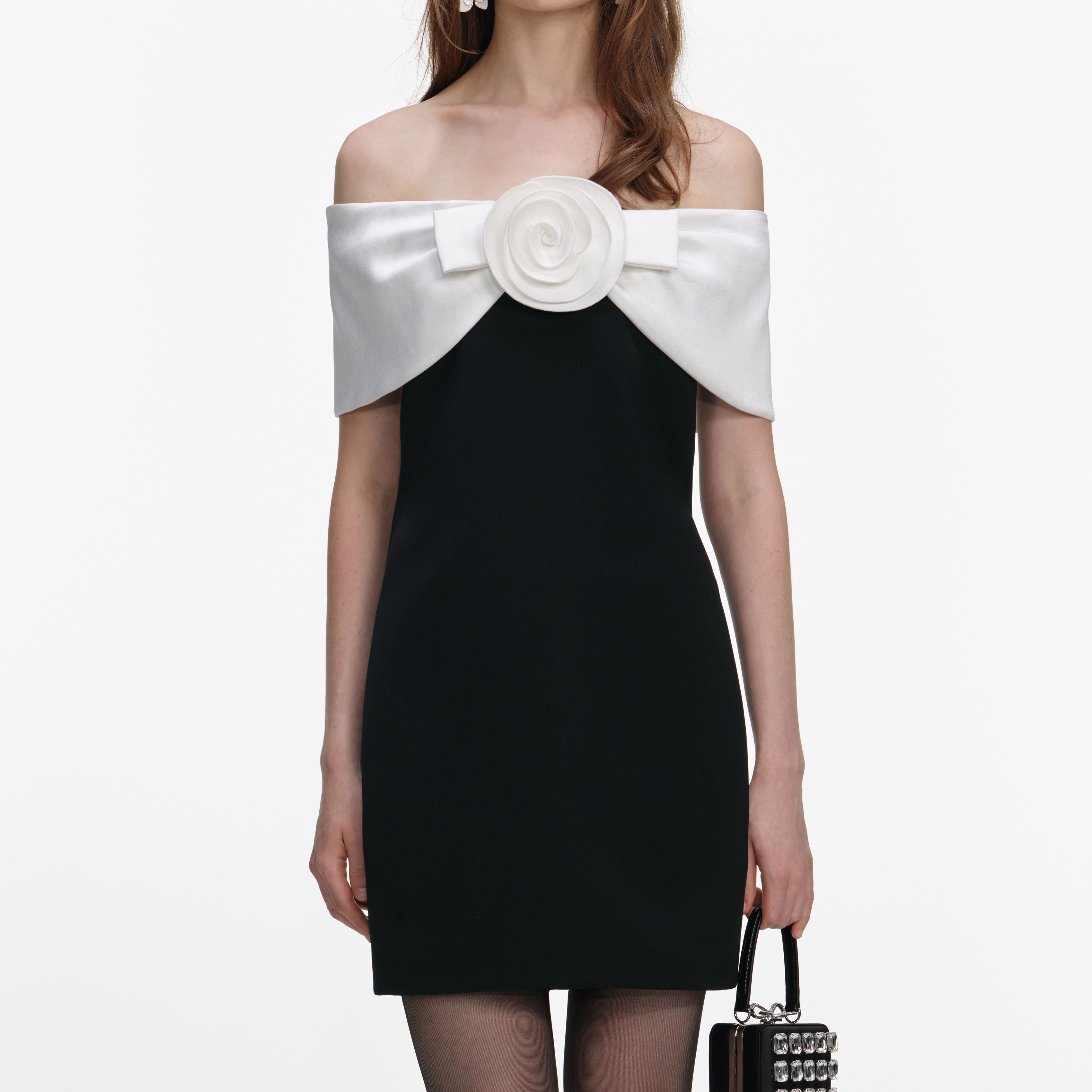 Black Crepe Flower Mini Dress