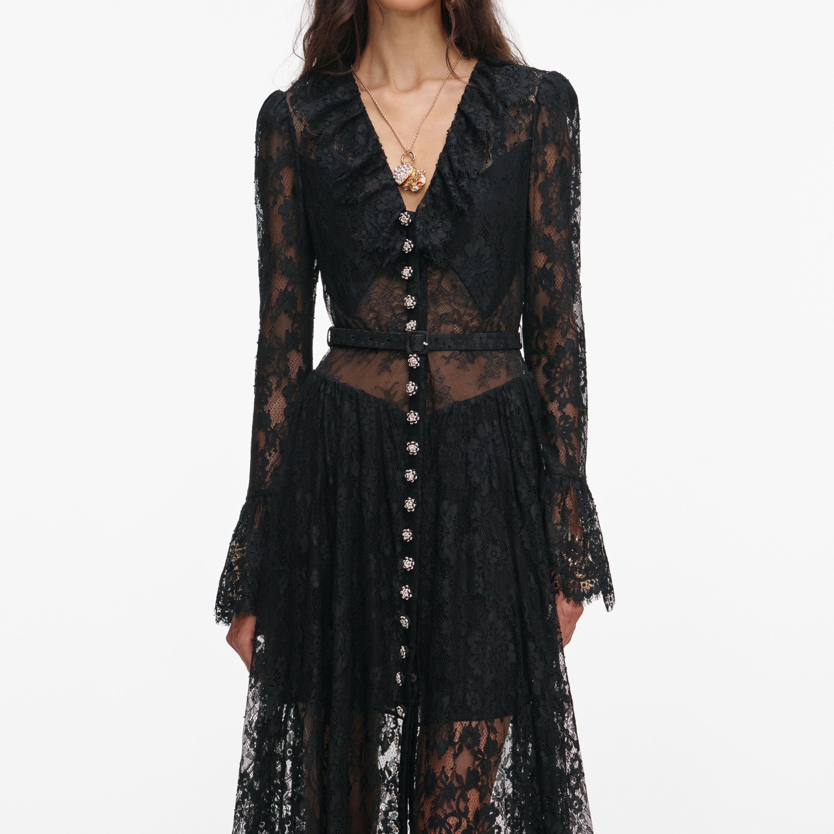 Black Lace Ruffle Maxi Dress – self-portrait
