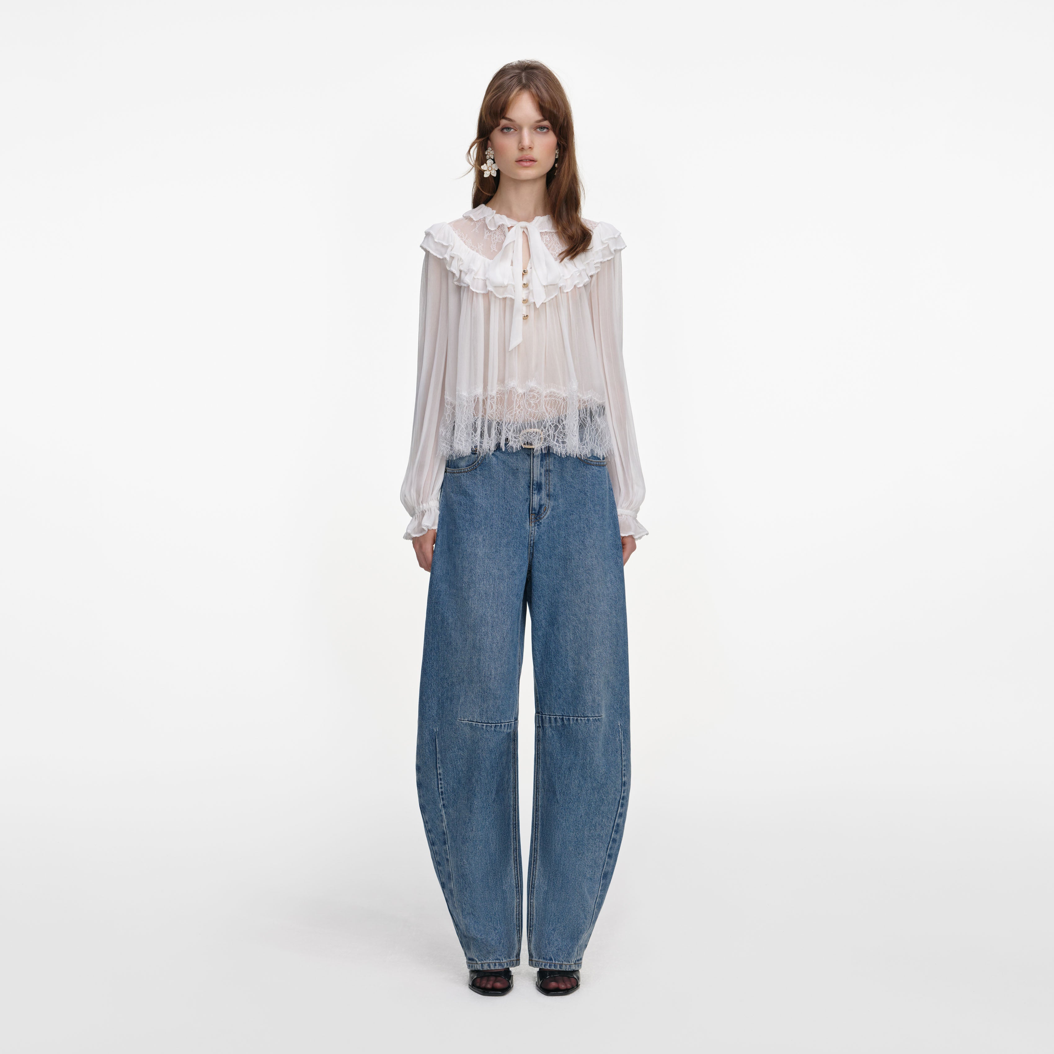 White Georgette Lace Blouse