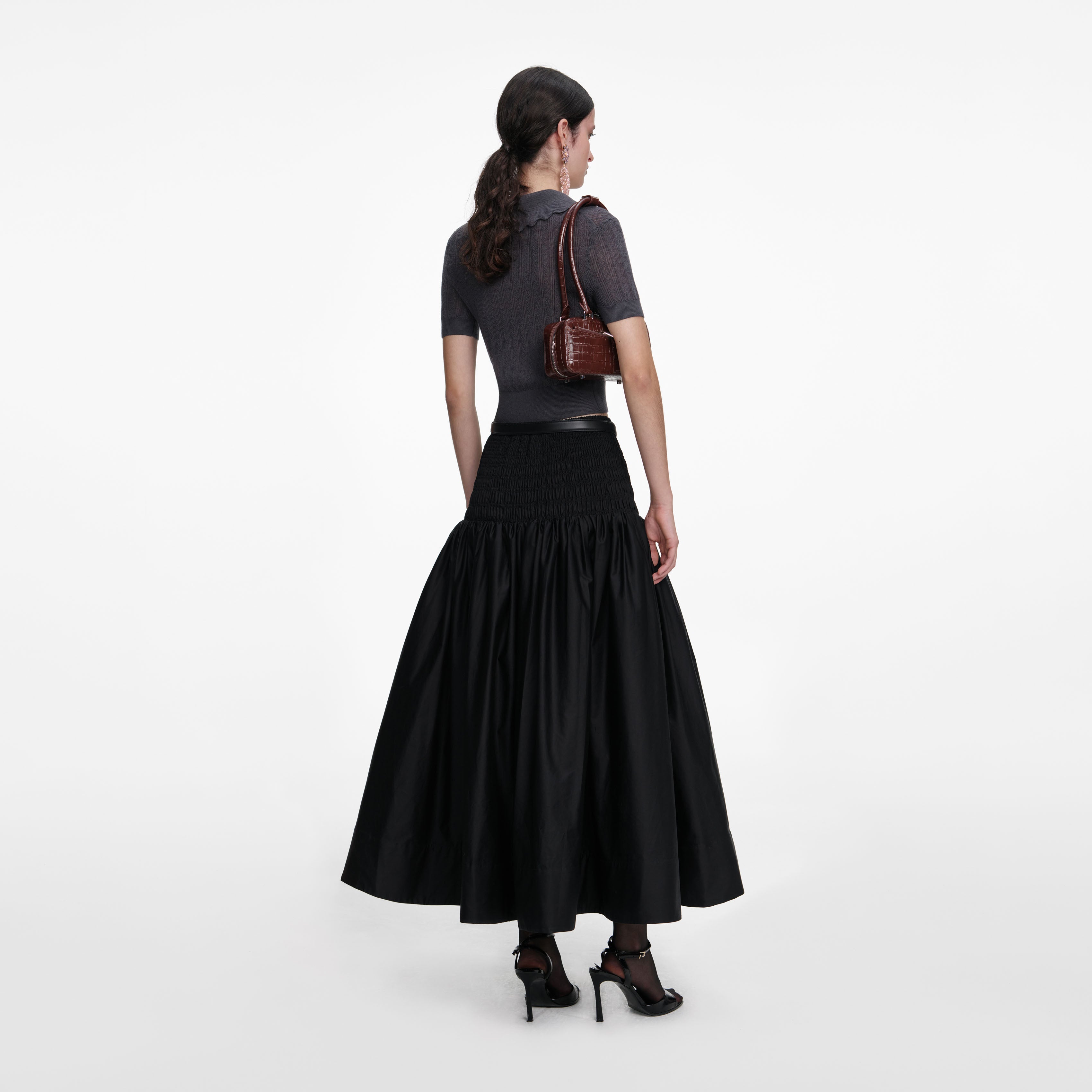 Grey Embroidered Pointelle Knit Top