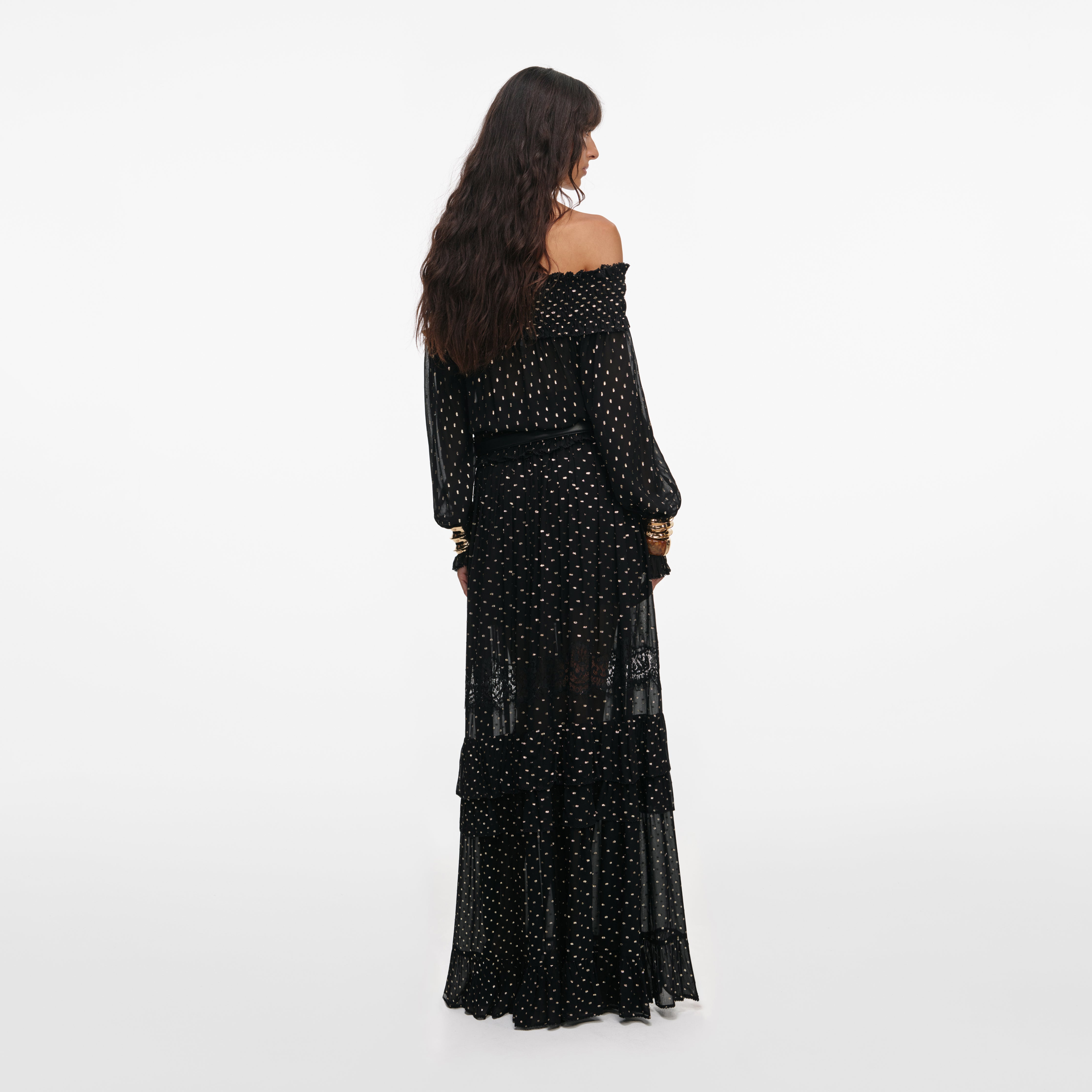 Brown Georgette Off Shoulder Maxi Dress – self-portrait