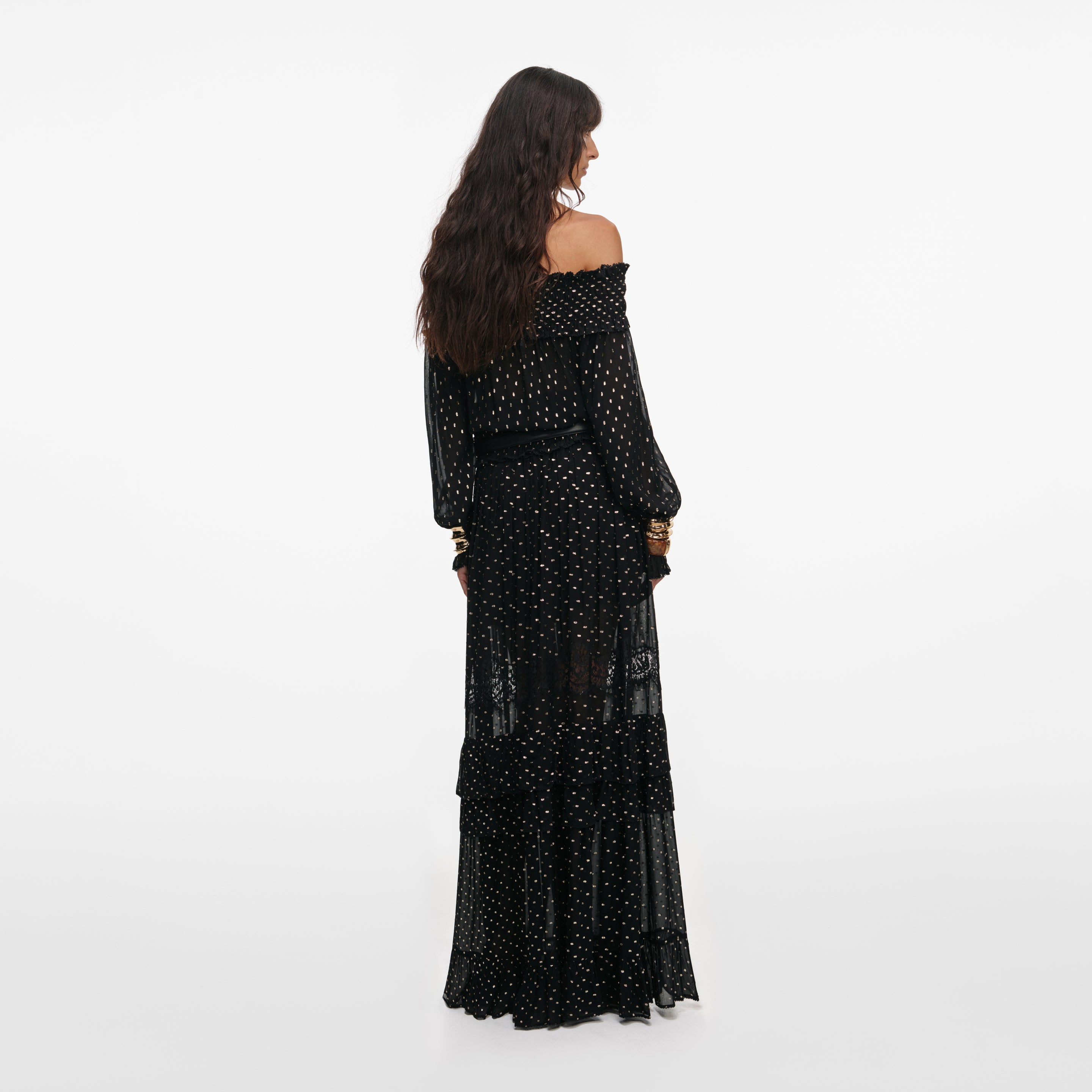 Tiered Skirt Chiffon Max Dresses with Pockets Gold