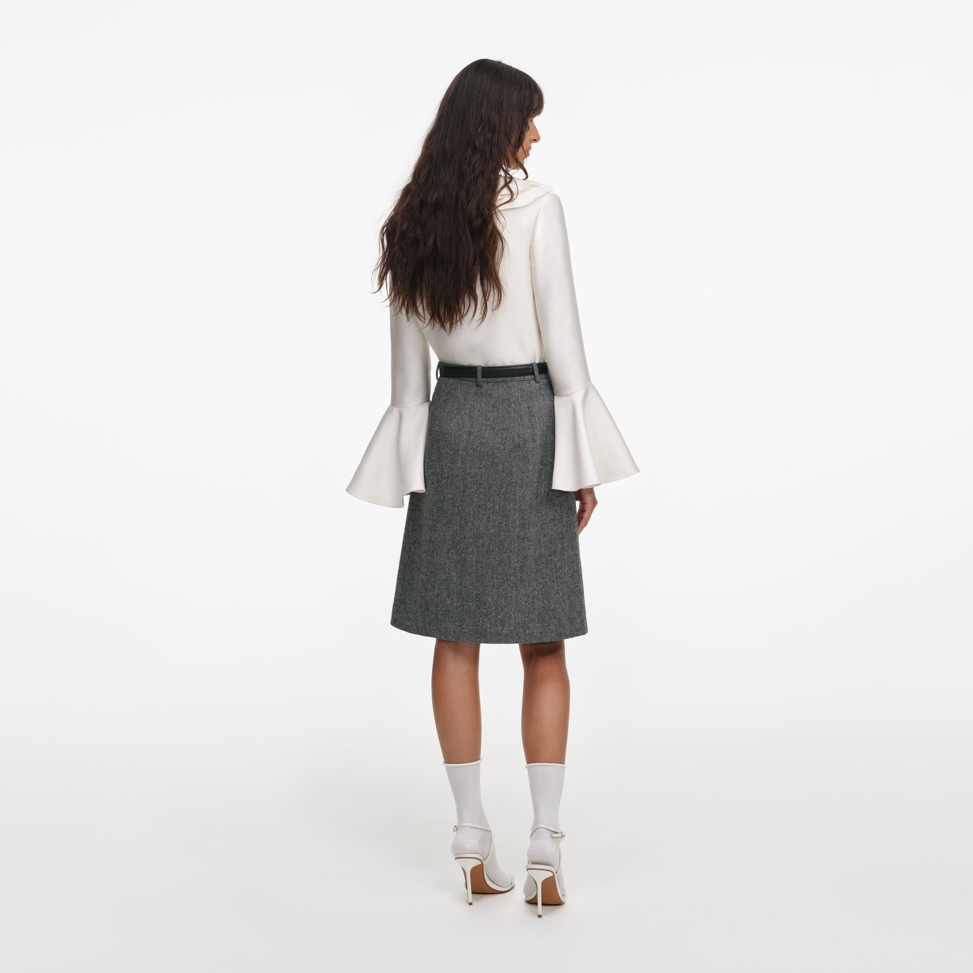 Grey Herringbone Midi Skirt