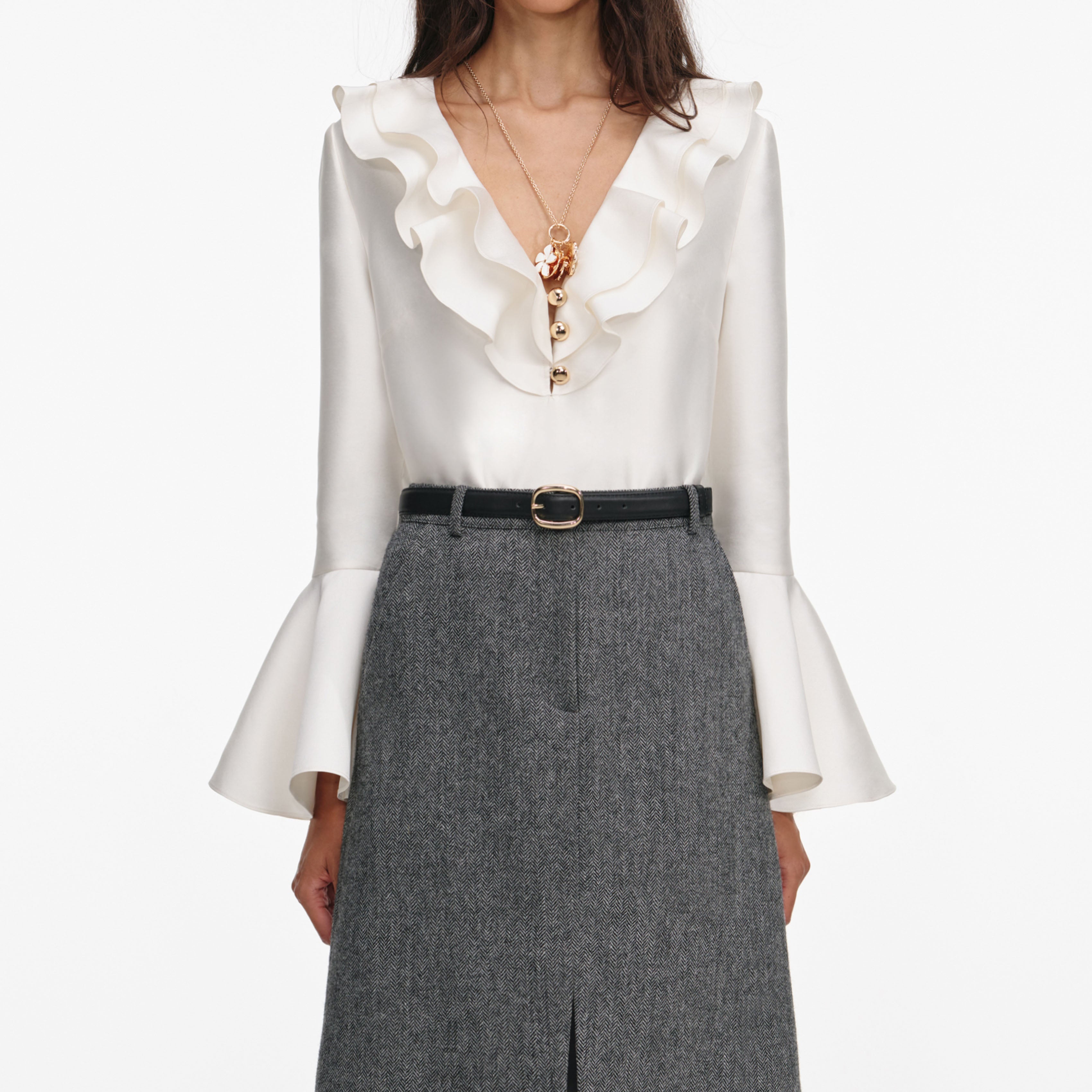 Cream Taffeta Ruffle Top