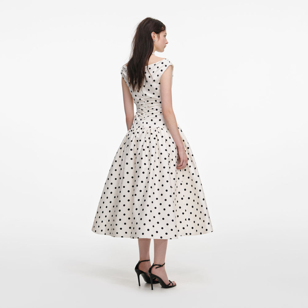 Cream Polka Dot Cotton Midi Dress – self-portrait