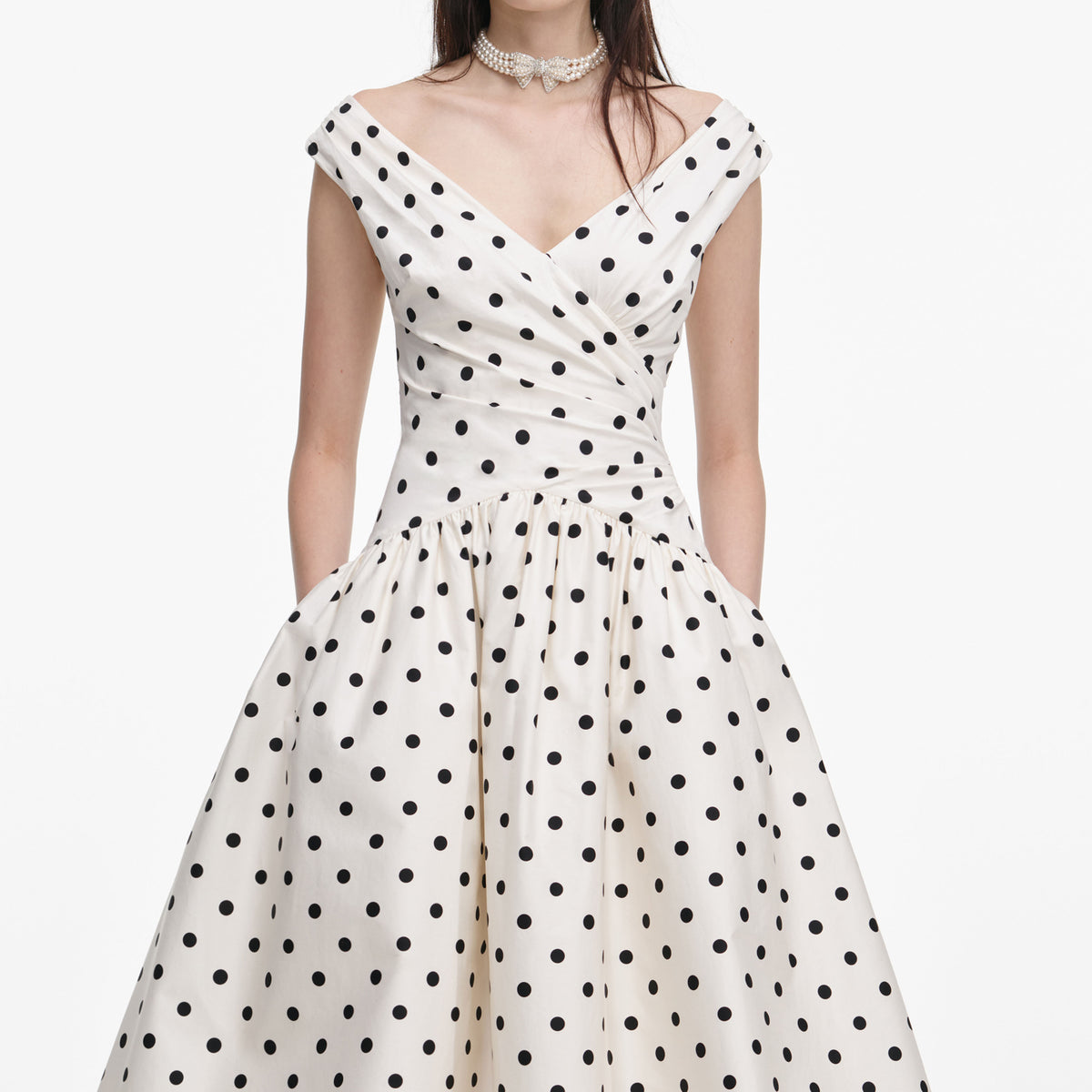 Cream Polka Dot Cotton Midi Dress – self-portrait