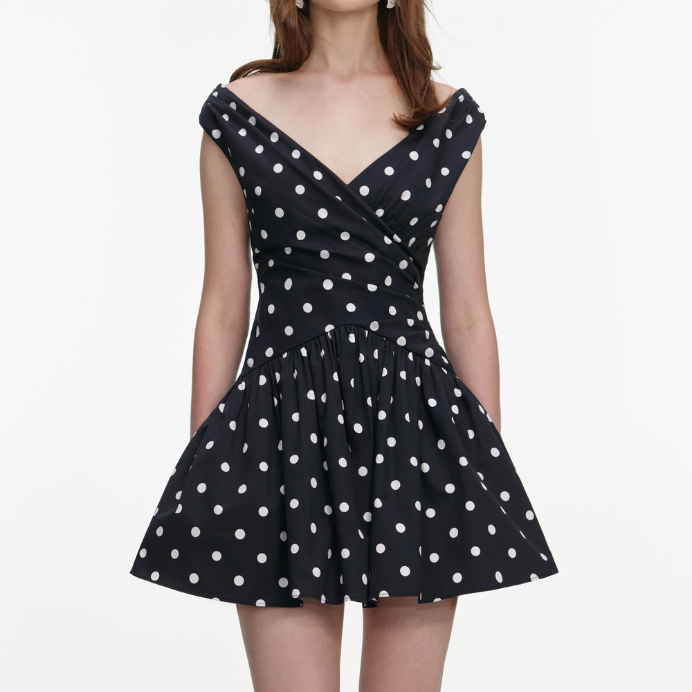 Black Polka Dot Cotton Mini Dress – self-portrait