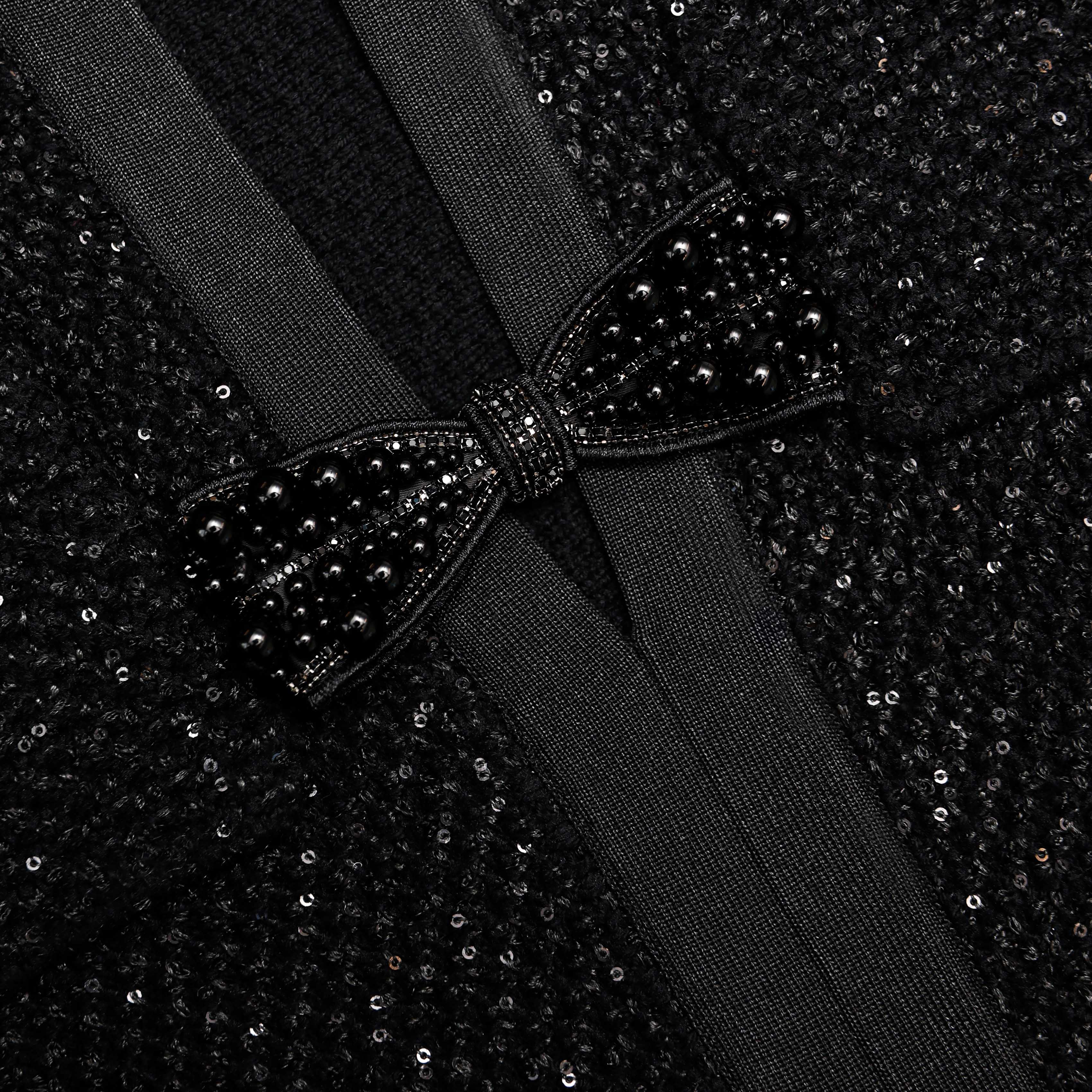 Black Sequin Knit Tailored Midi Dress