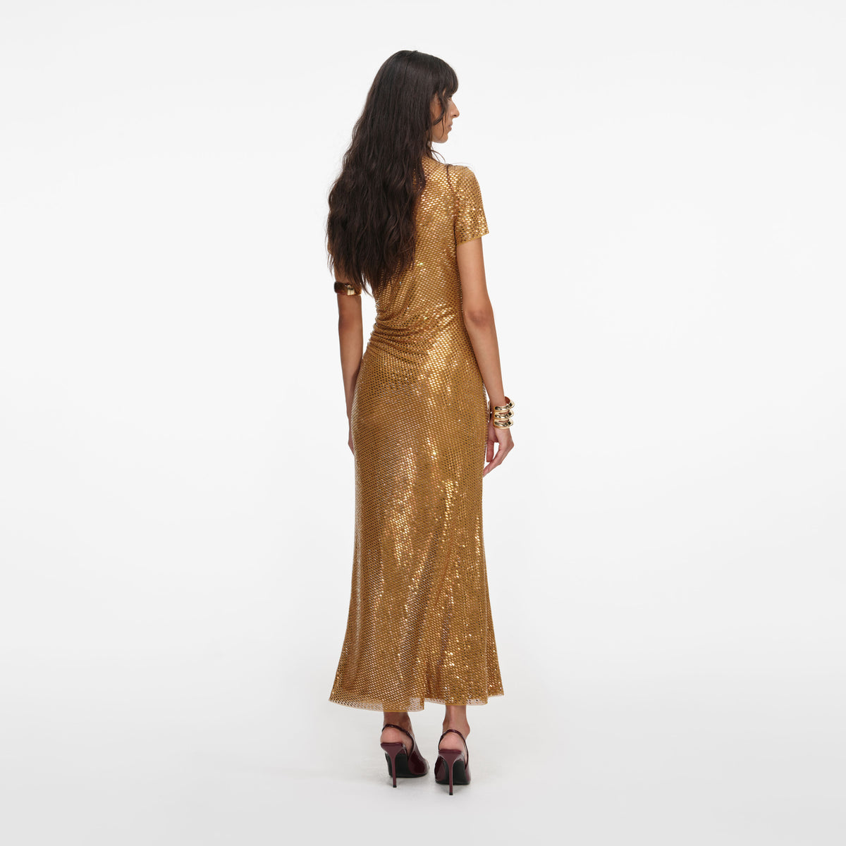 Gold Rhinestone Drape Midi Dress – self-portrait