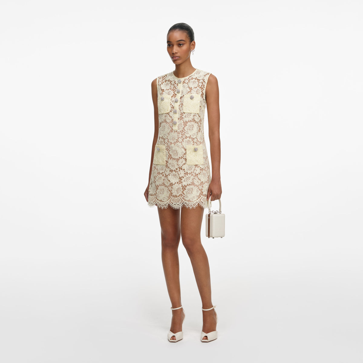 Yellow Fine Lace Mini Dress  self-portrait
