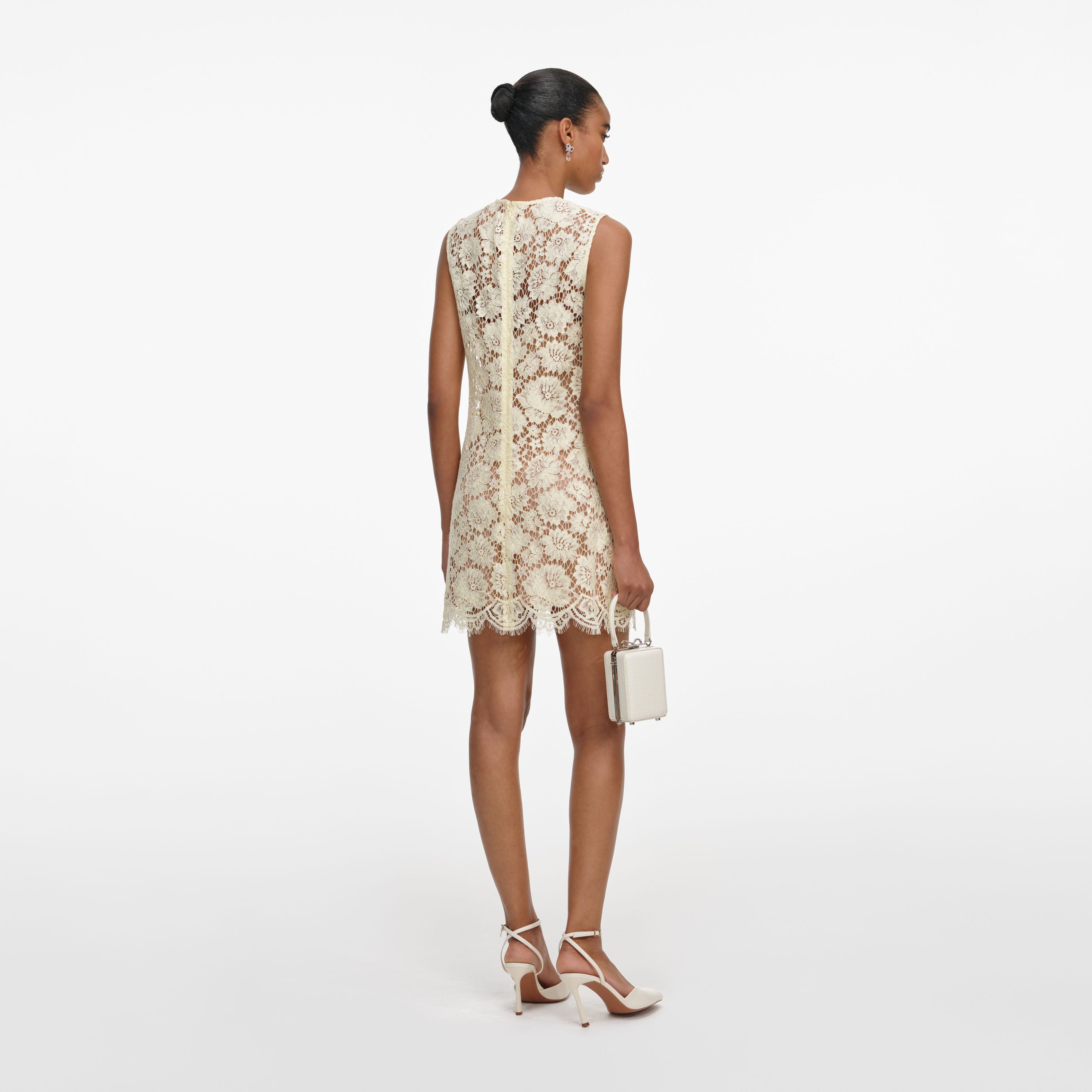 Yellow Fine Lace Mini Dress – self-portrait