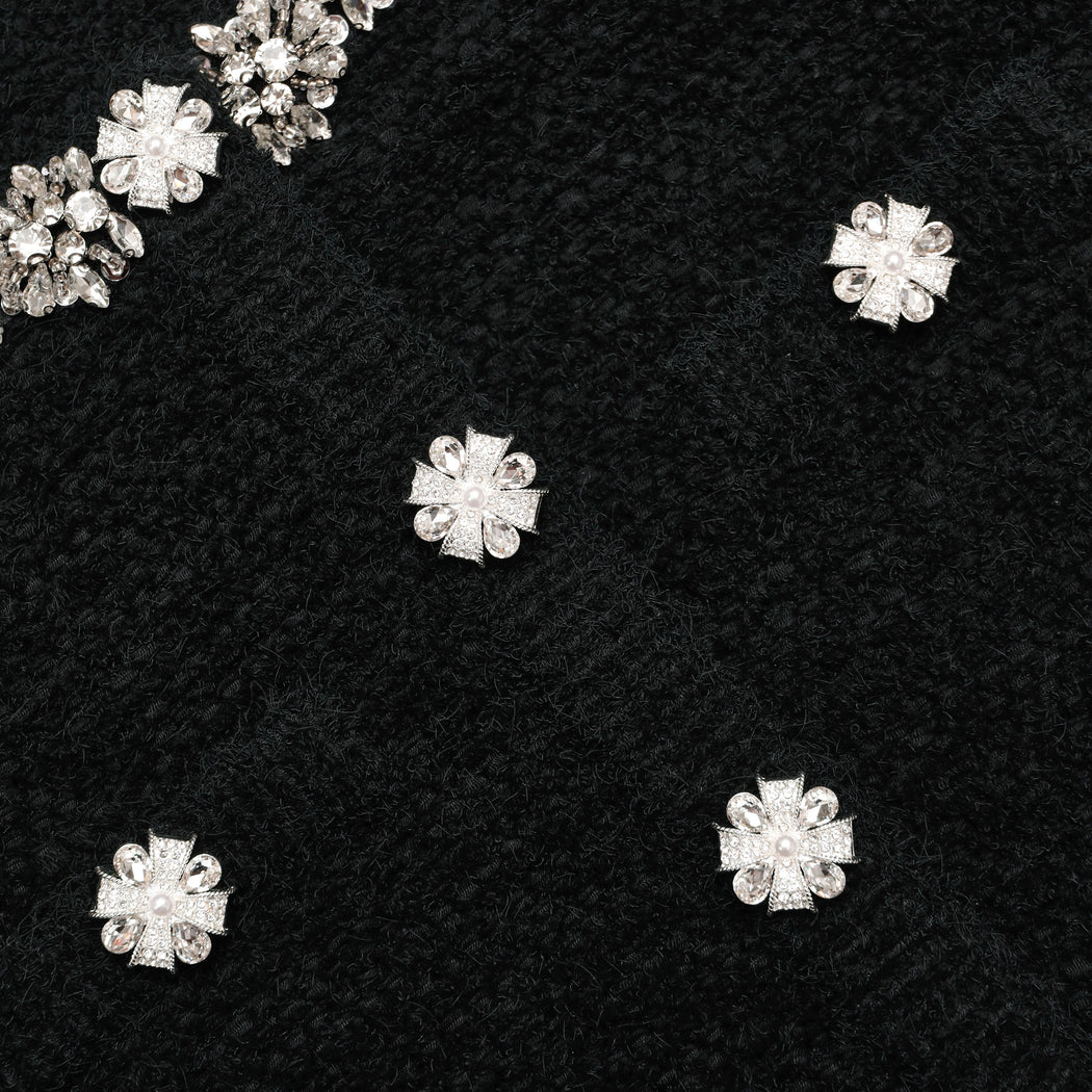 A close up of the fabric for the Black Crystal Trim Cardigan