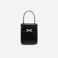 Black Croc Leather Structured Mini Bag