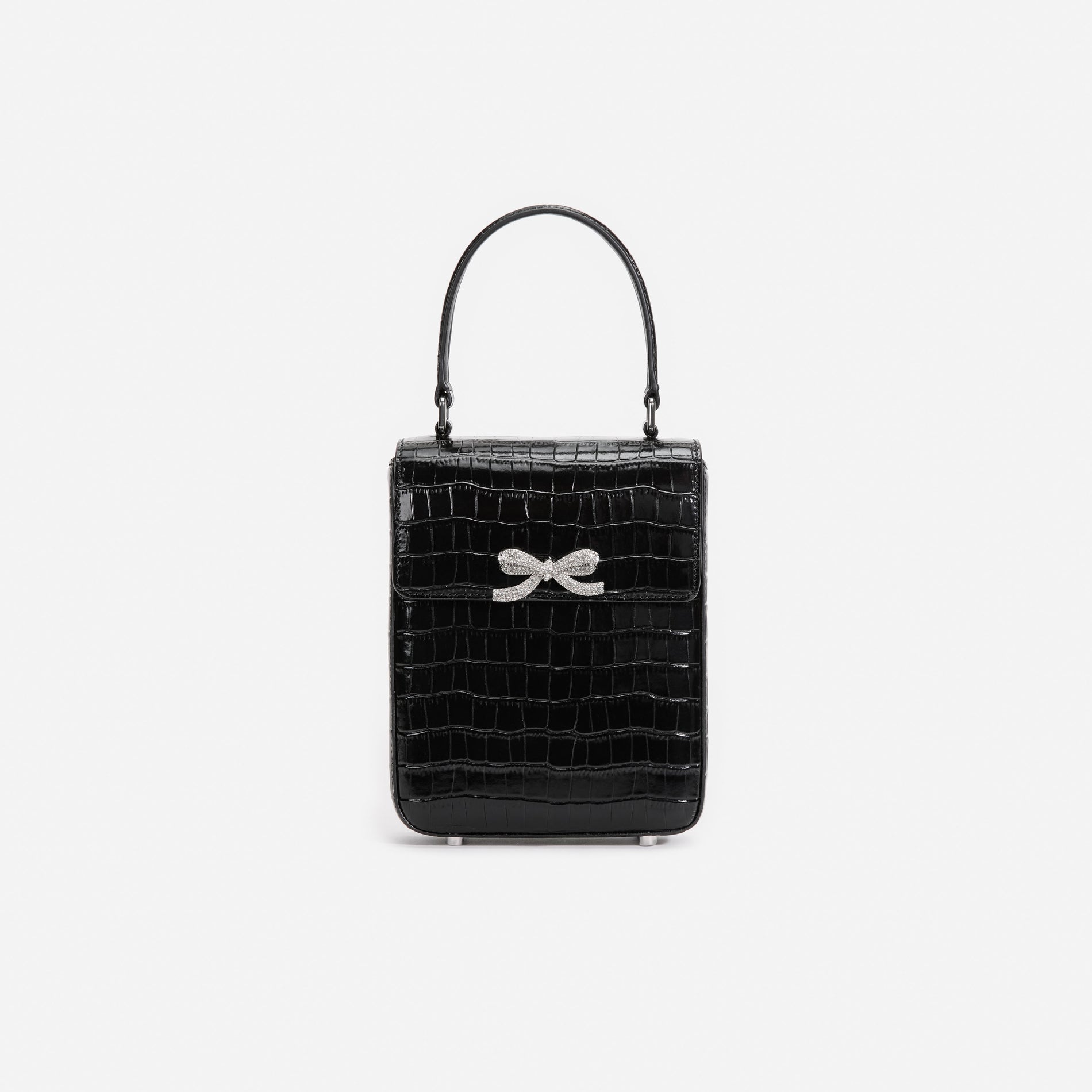 Black Croc Leather Structured Mini Bag