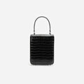 Black Croc Leather Structured Mini Bag