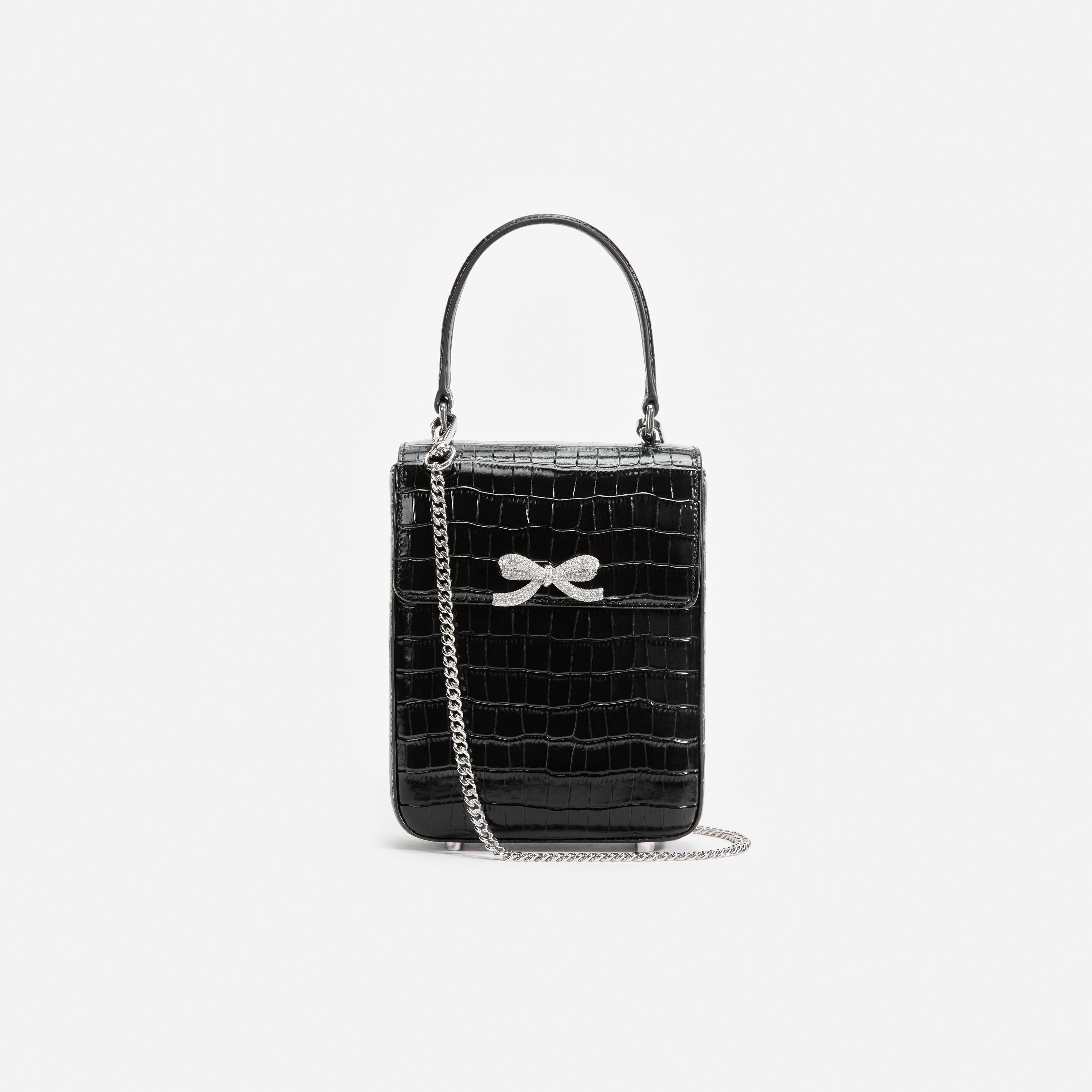 Black Croc Leather Structured Mini Bag – self-portrait