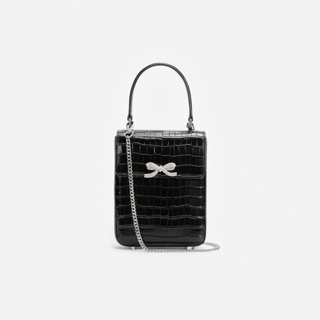 Black Croc Leather Structured Mini Bag – self-portrait