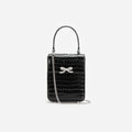Black Croc Leather Structured Mini Bag