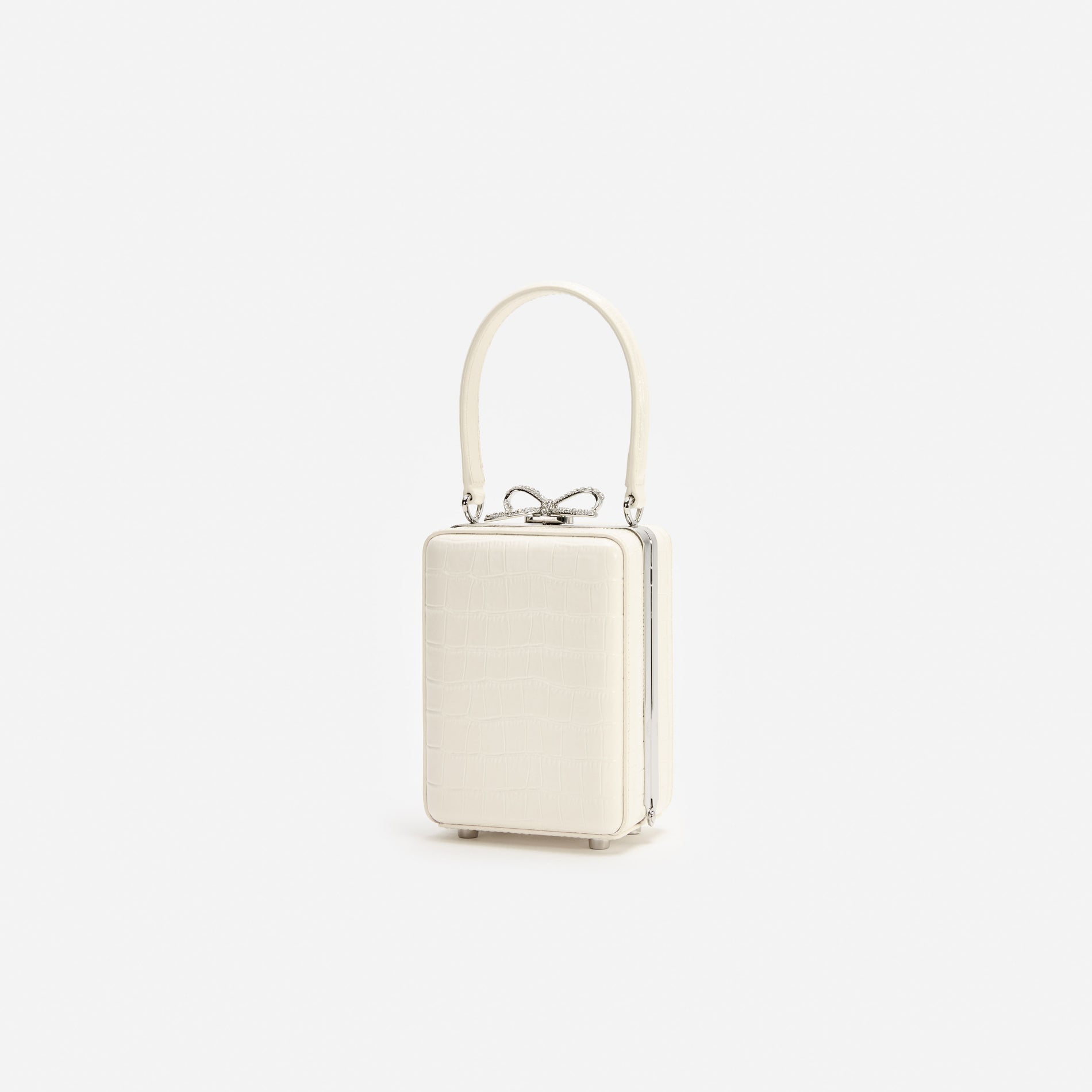Cream Croc Leather Micro Bag