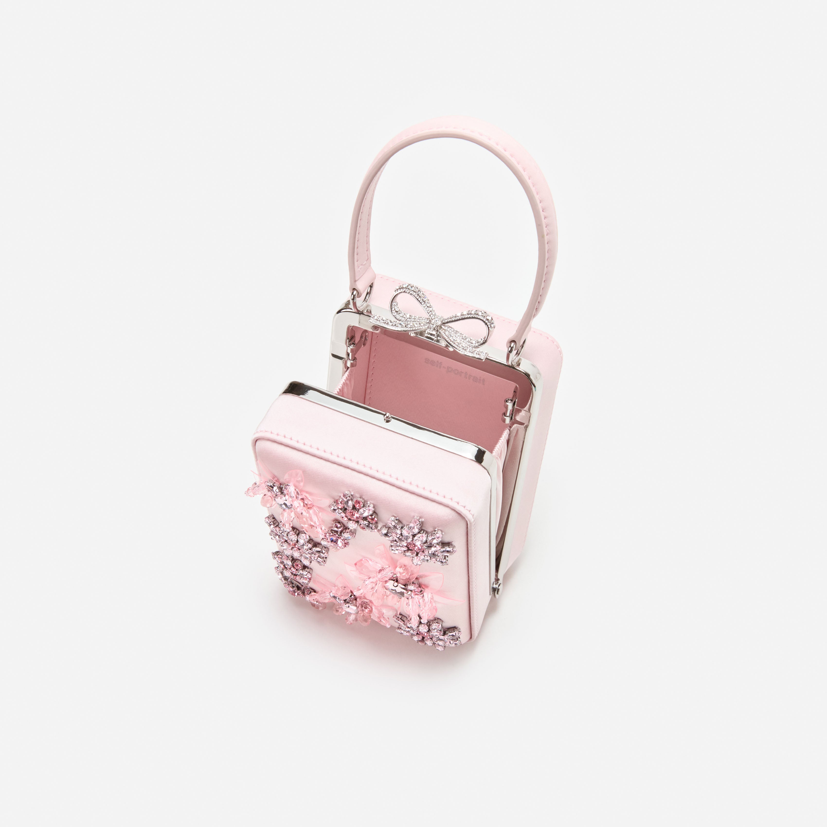 Pink Satin Floral Beaded Micro Bag – self-portrait
