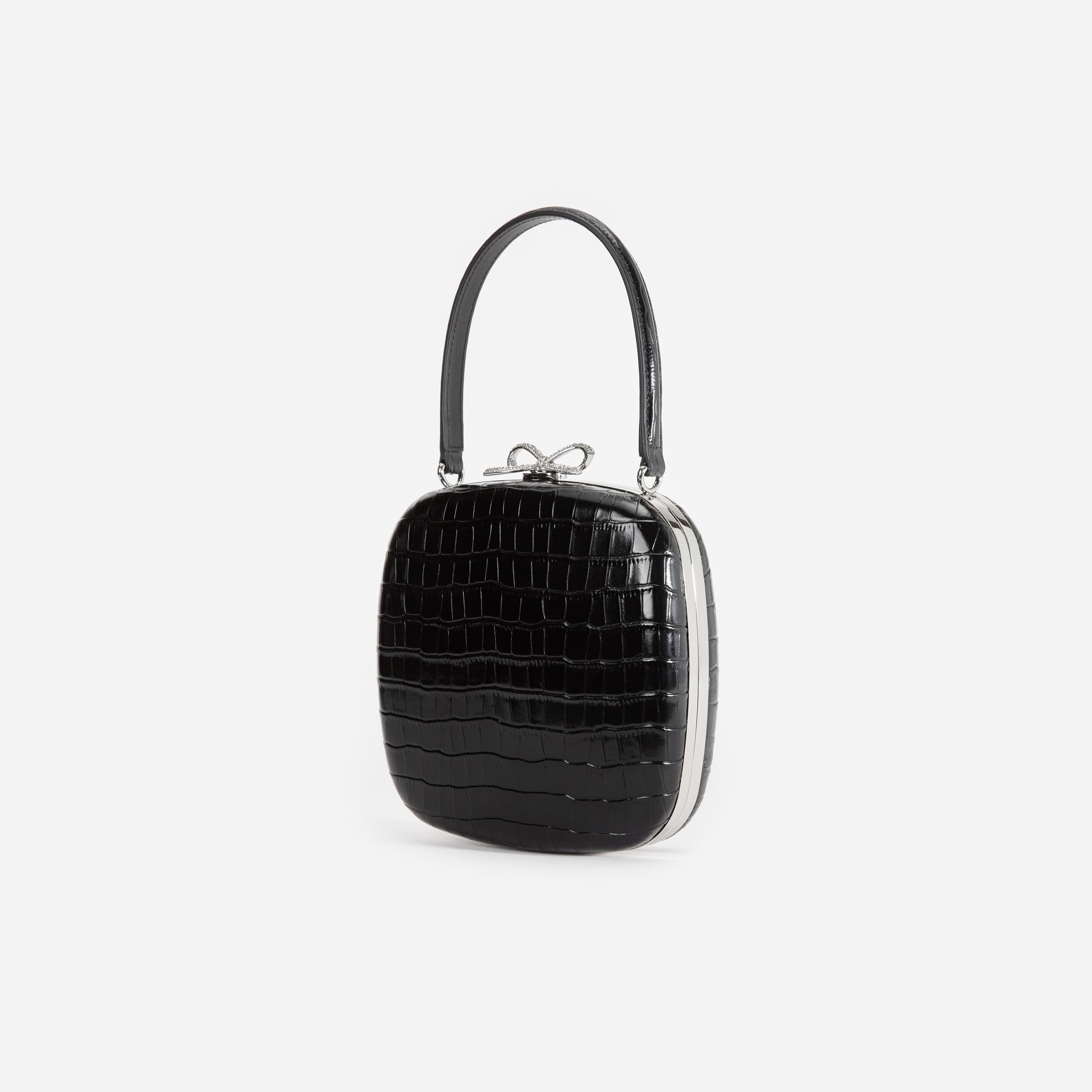Black Croc Leather Compact Mini Bag – self-portrait