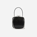 Black Croc Leather Compact Mini Bag
