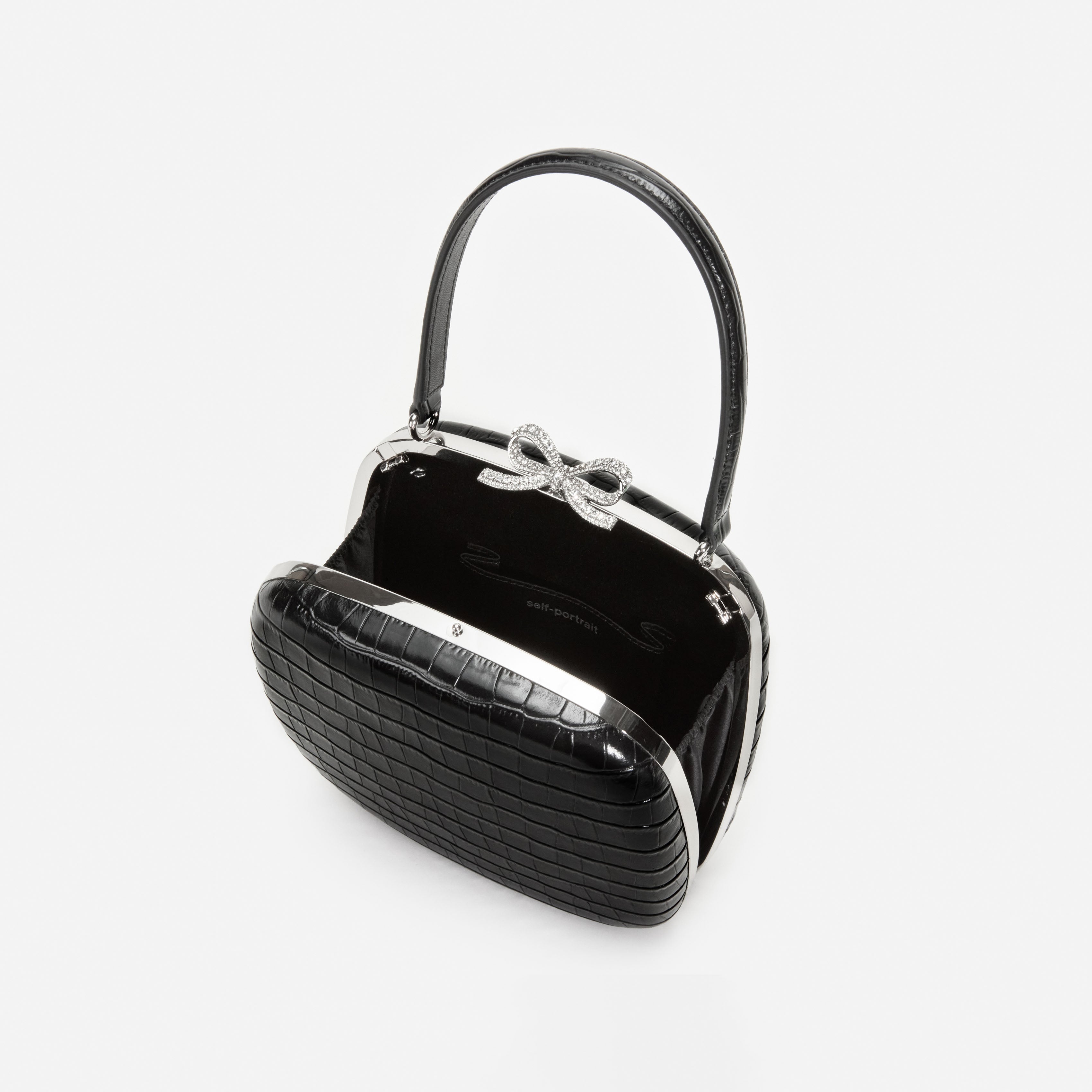 Black Croc Leather Compact Mini Bag – self-portrait