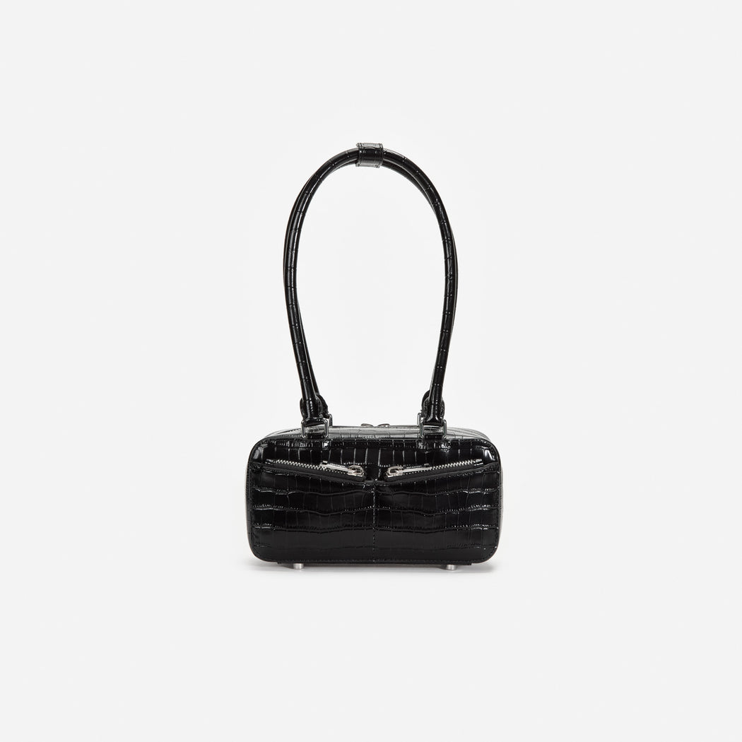 Black Croc Leather Mini Shoulder Bag