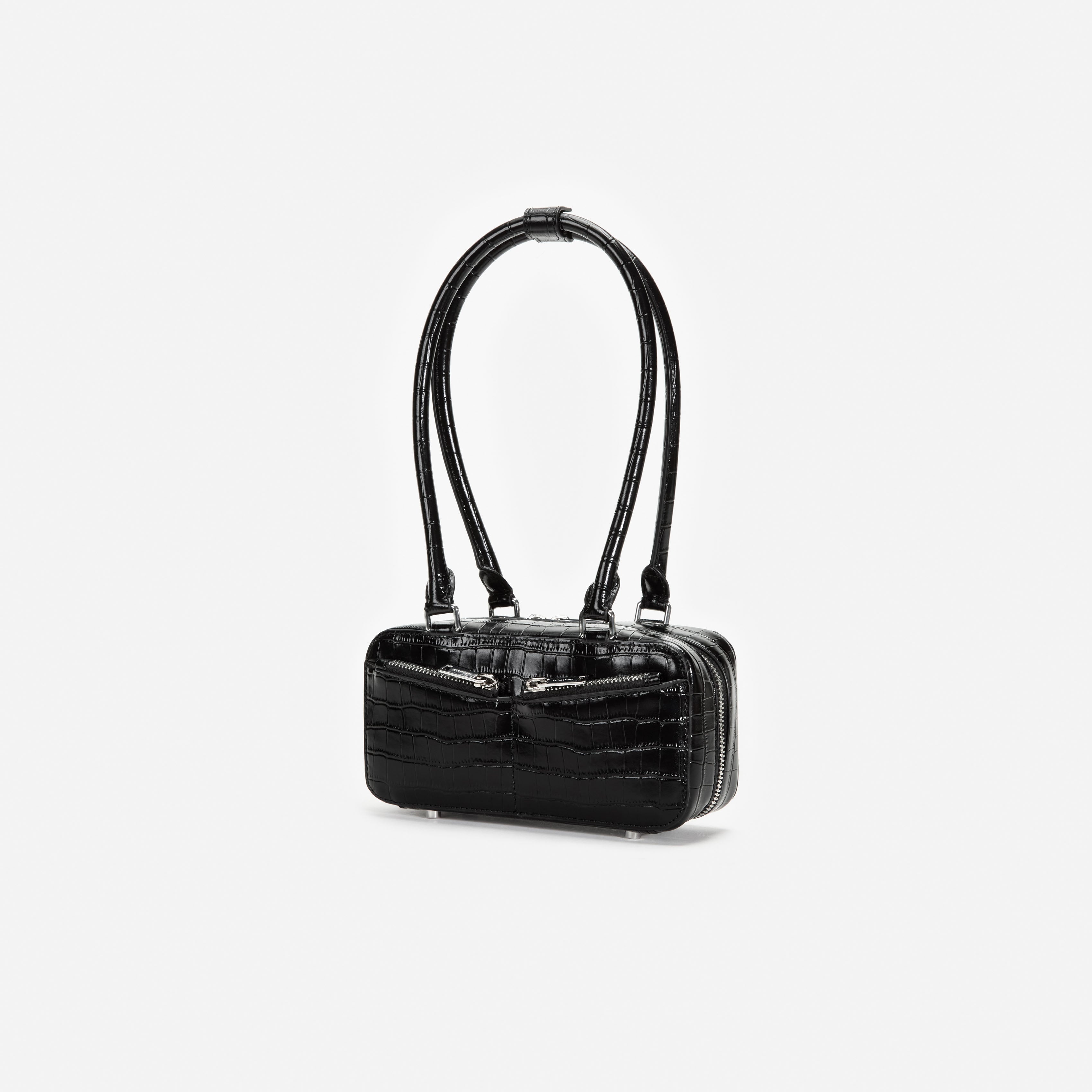 Black Croc Shoulder Bag – self-portrait