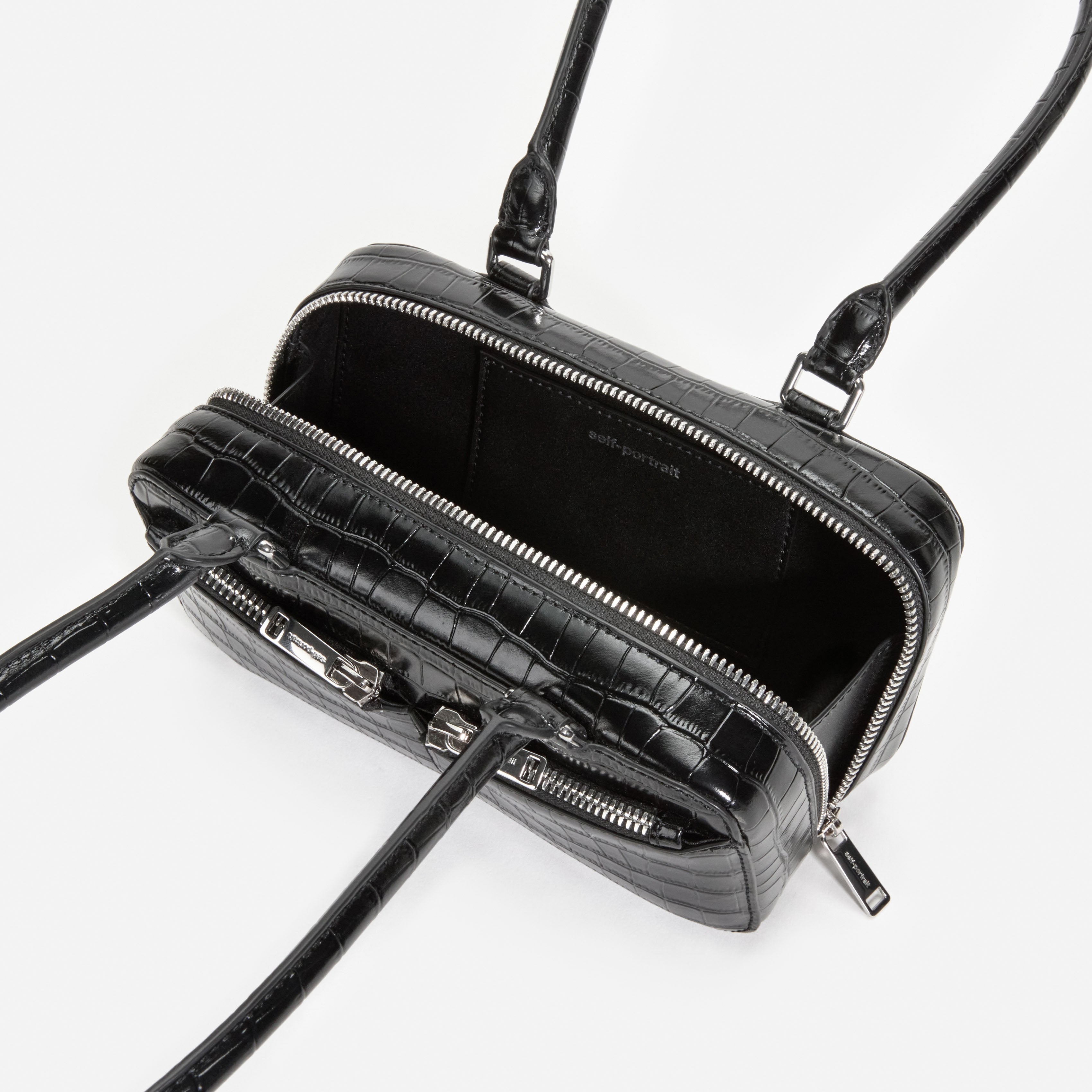 Black Croc Leather Mini Shoulder Bag – self-portrait