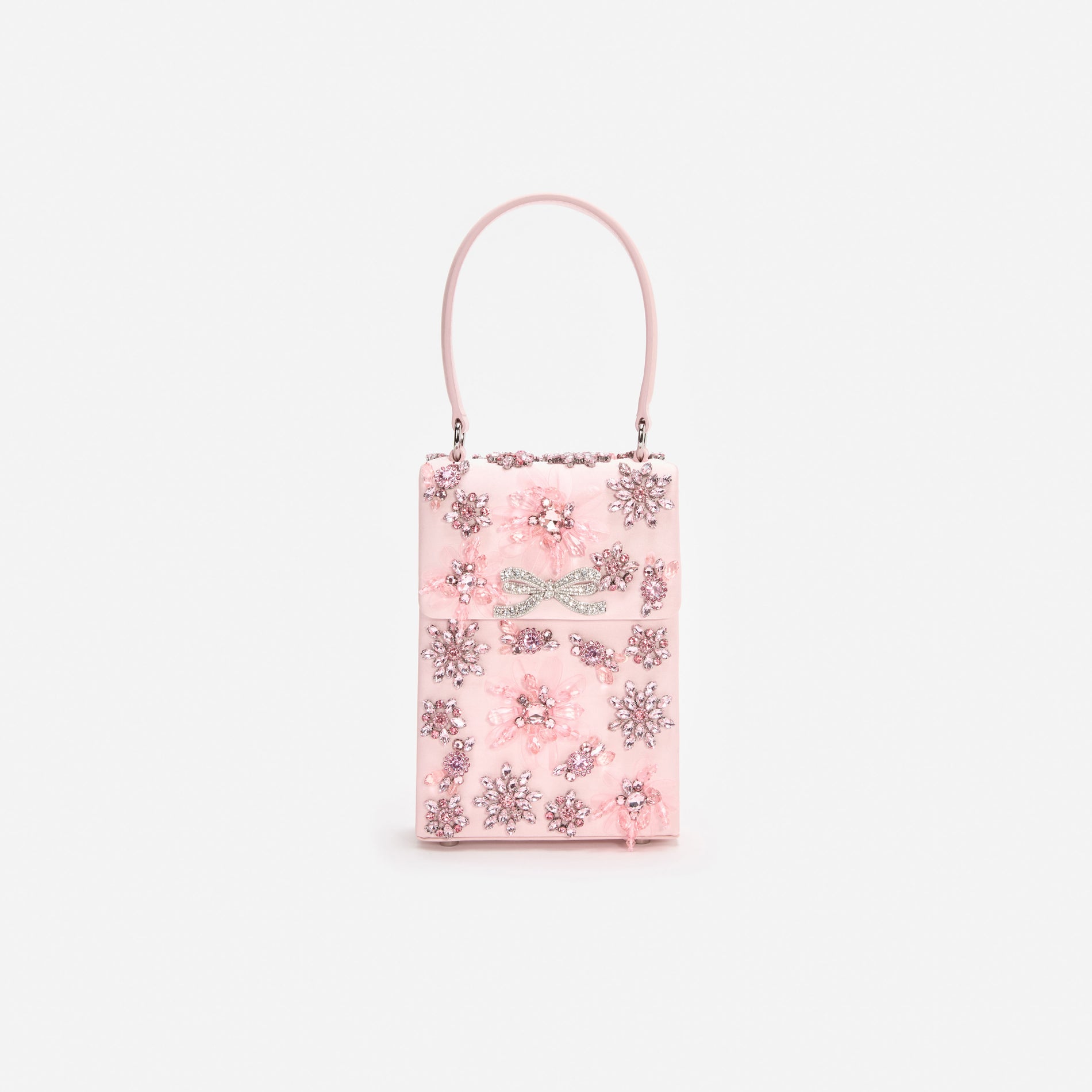 Pink Satin Floral Crystal Mini Bag