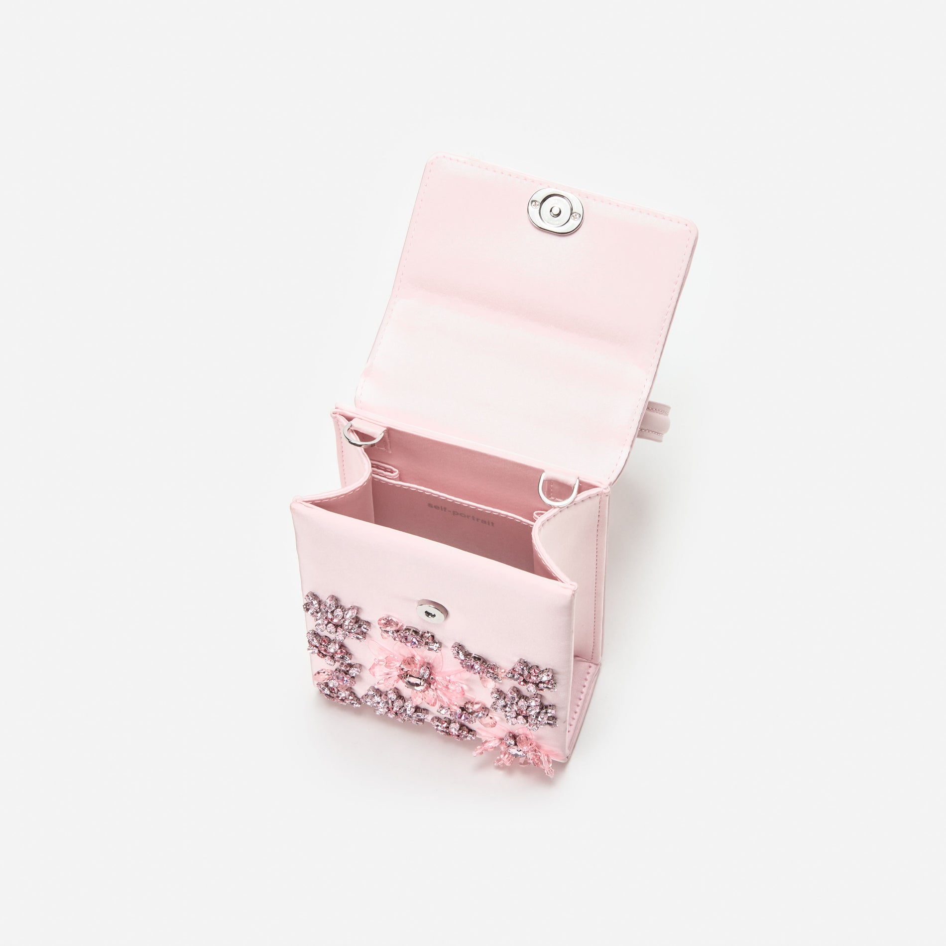 Pink Satin Floral Crystal Mini Bag